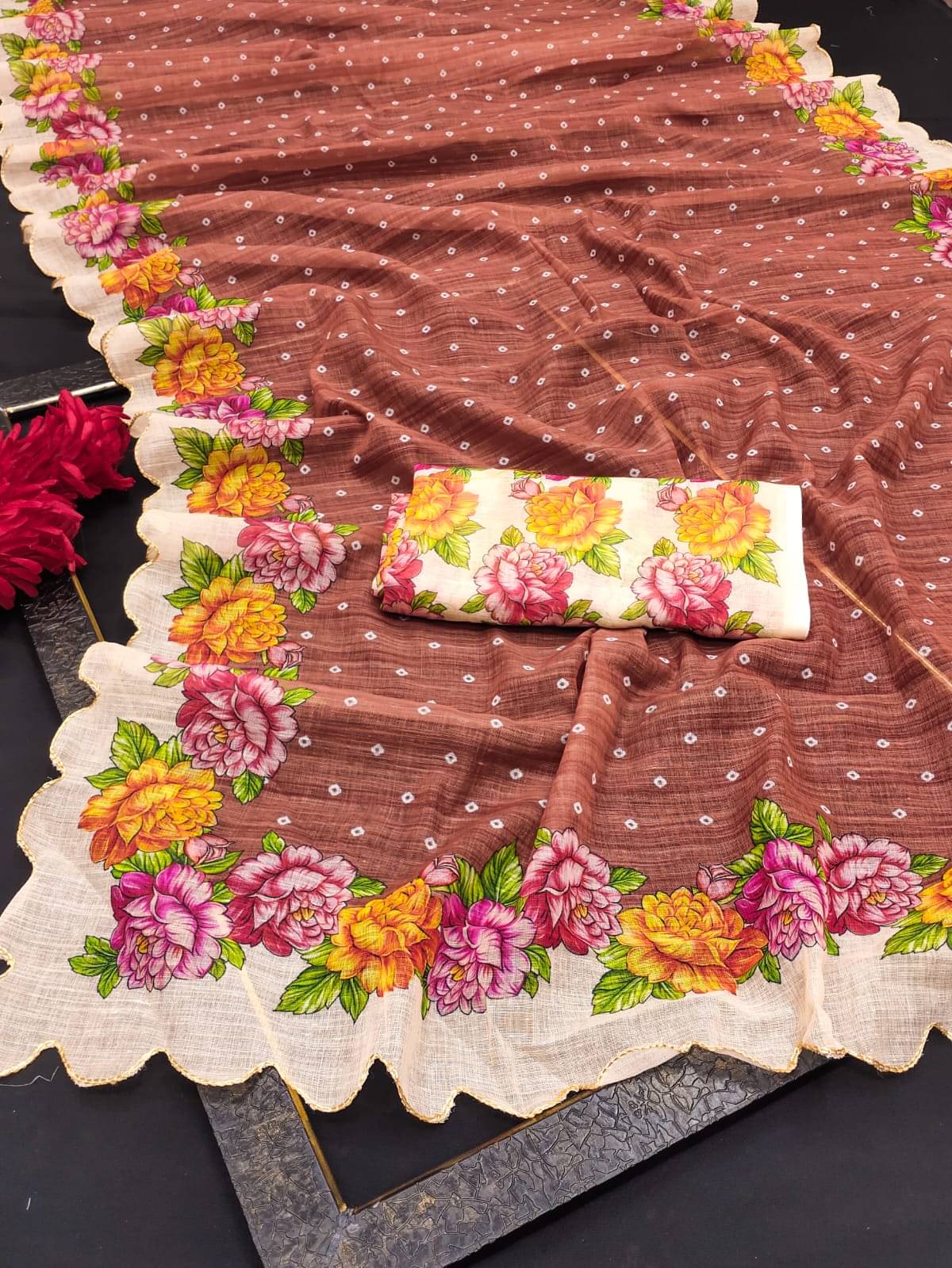 Kalpana Creation Linen Printed Regular Saree With Unstitched Blouse Piece ( Multicolor 2 ) Kalpana Creation Linen Printed Regular Saree With Unstitched Blouse Piece ( Multicolor 2 )