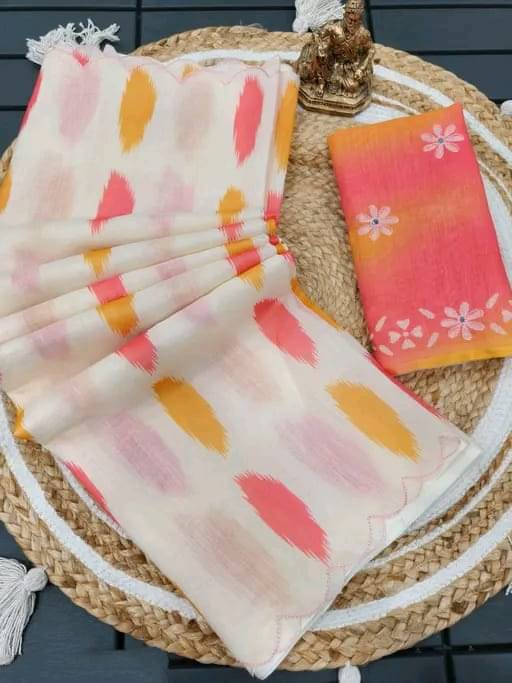Kalpana Creation Linen Printed Regular Saree With Unstitched Blouse Piece ( Multicolor 2 ) Kalpana Creation Linen Printed Regular Saree With Unstitched Blouse Piece ( Multicolor 2 )