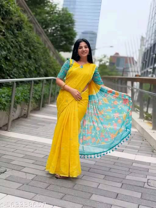 Kalpana Creation Linen Printed Regular Saree With Unstitched Blouse Piece ( Multicolor 2 ) Kalpana Creation Linen Printed Regular Saree With Unstitched Blouse Piece ( Multicolor 2 )