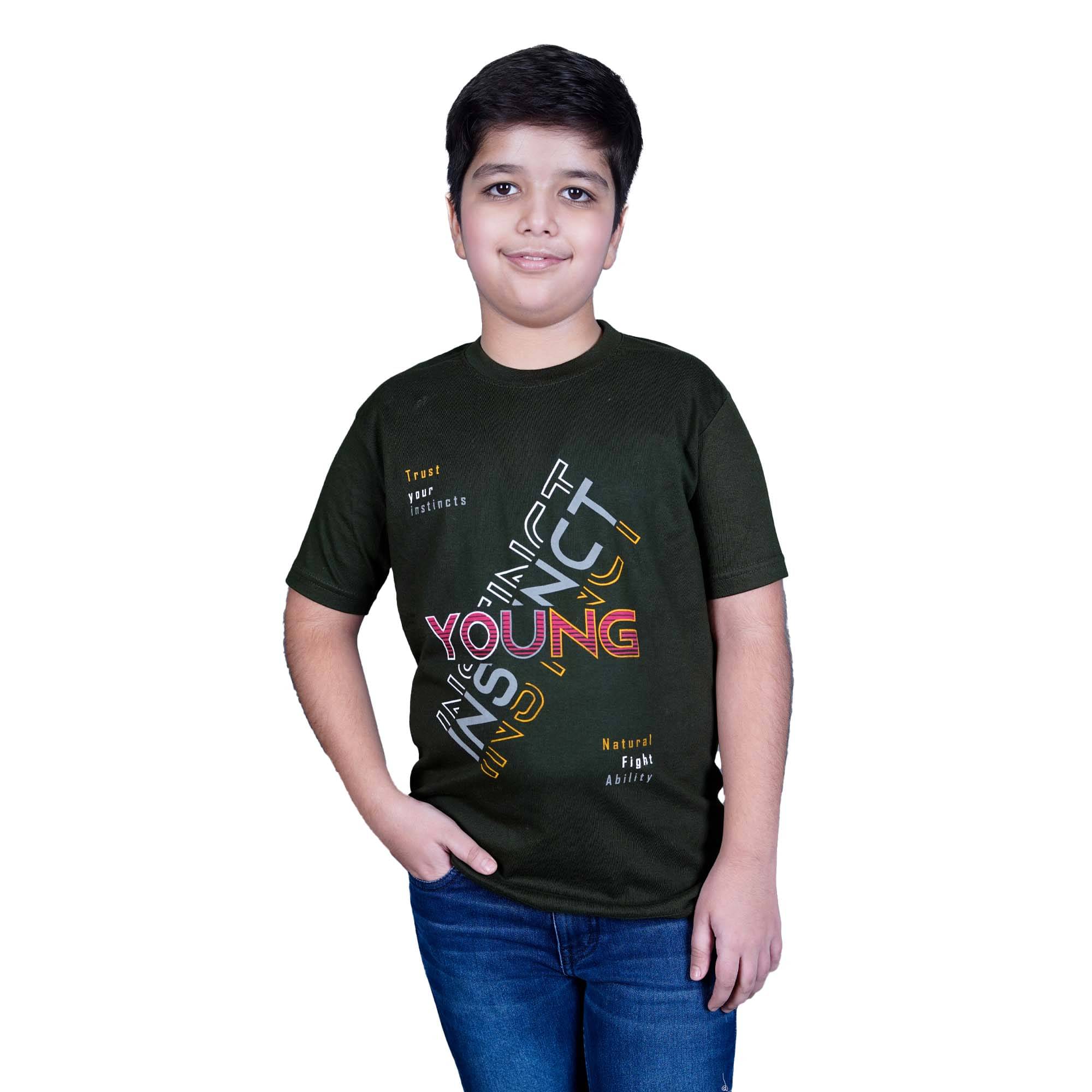     			Kidzee Kingdom Pack of 1 Boys Cotton T-Shirt ( Olive Green )