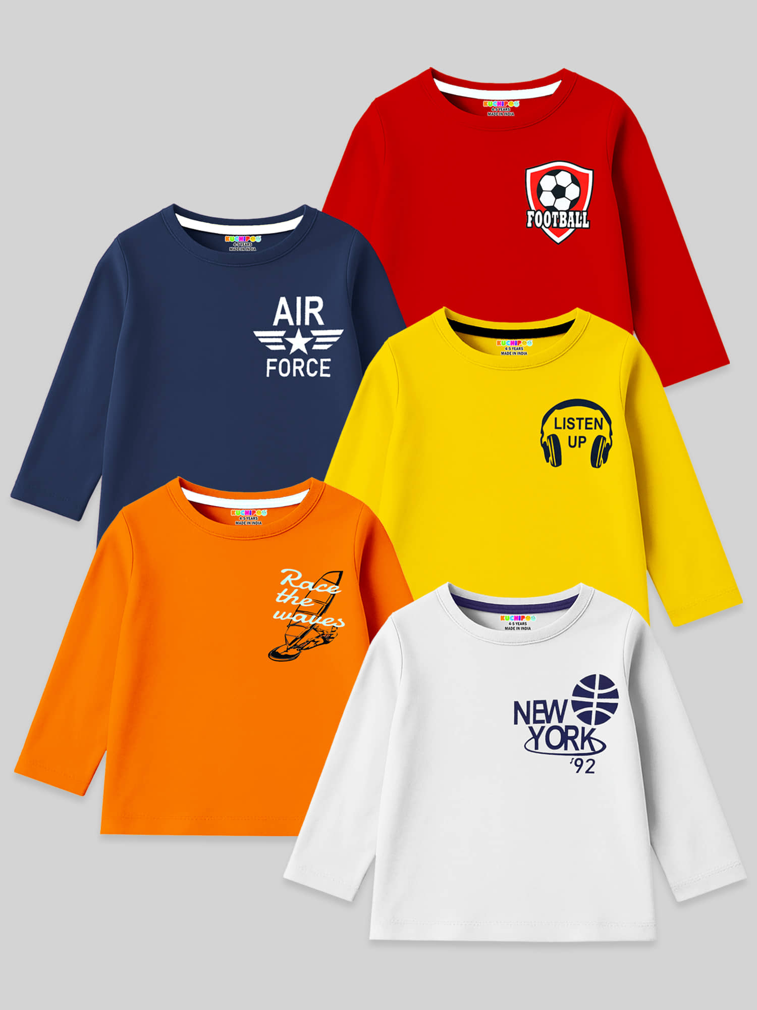 Kuchipoo Pack of 5 Boys Cotton Blend T-Shirt ( Multicolor 7 )