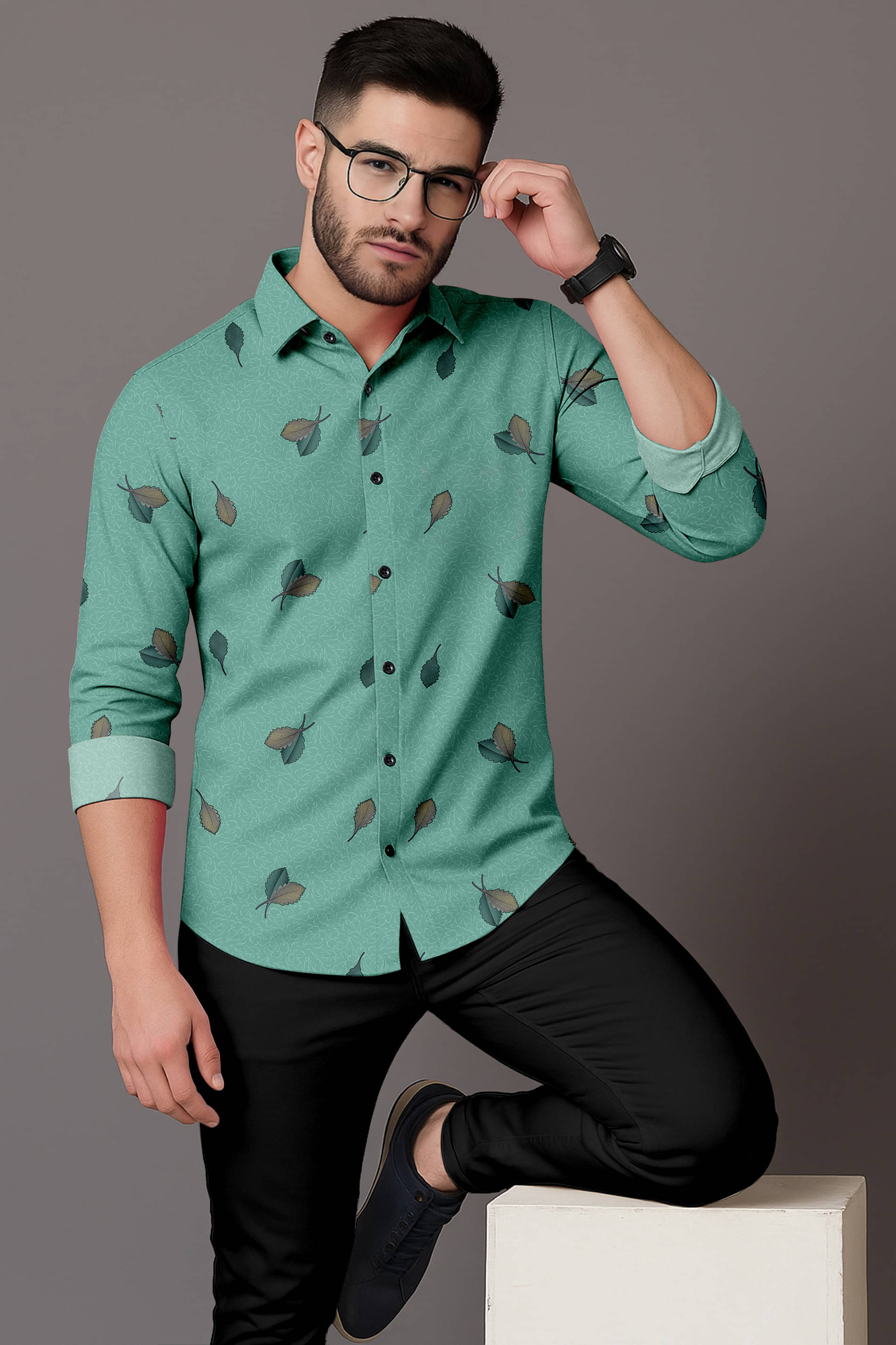     			LAXBON 100% Cotton Regular Fit Printed Full Sleeves Men's Casual Shirt - Green ( Pack of 1 )