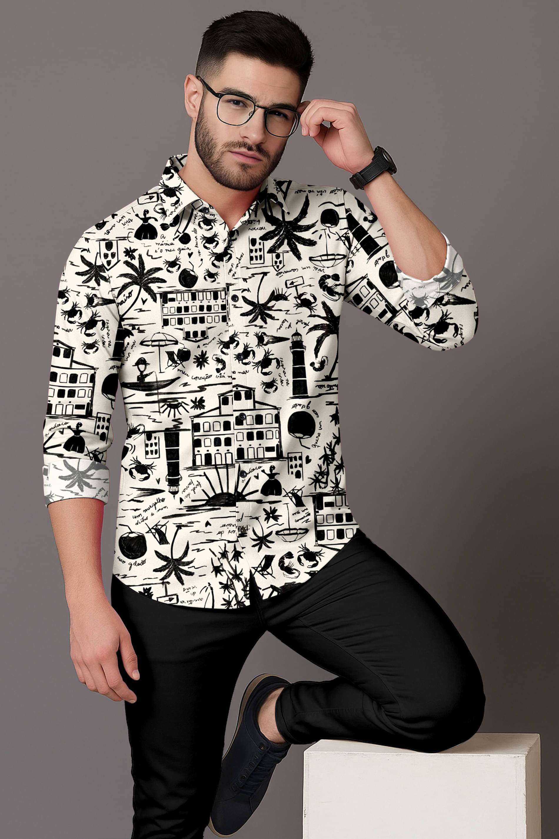     			LAXBON 100% Cotton Regular Fit Printed Full Sleeves Men's Casual Shirt - Black ( Pack of 1 )