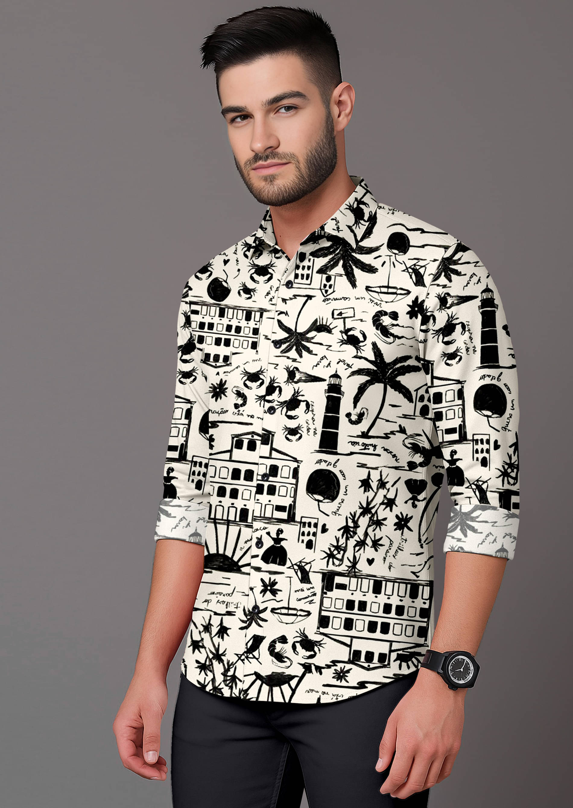     			LAXBON 100% Cotton Regular Fit Printed Full Sleeves Men's Casual Shirt - Black ( Pack of 1 )