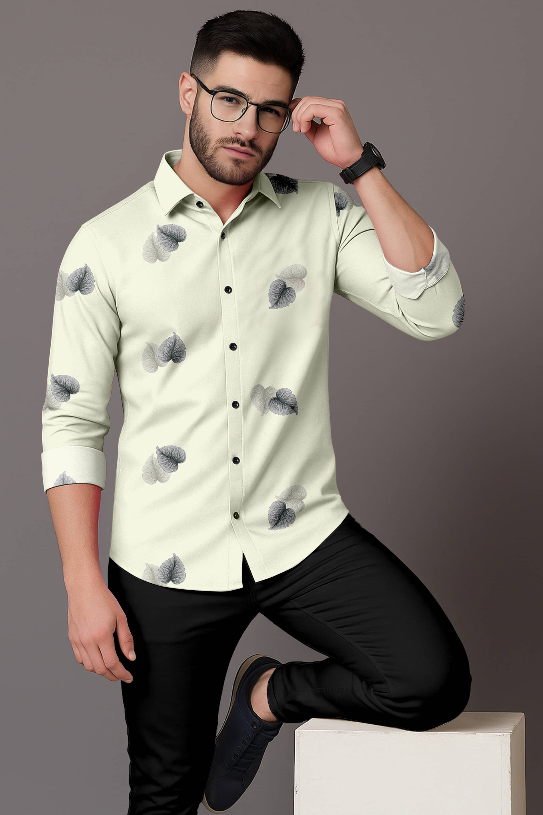     			LAXBON 100% Cotton Regular Fit Printed Full Sleeves Men's Casual Shirt - Cream ( Pack of 1 )