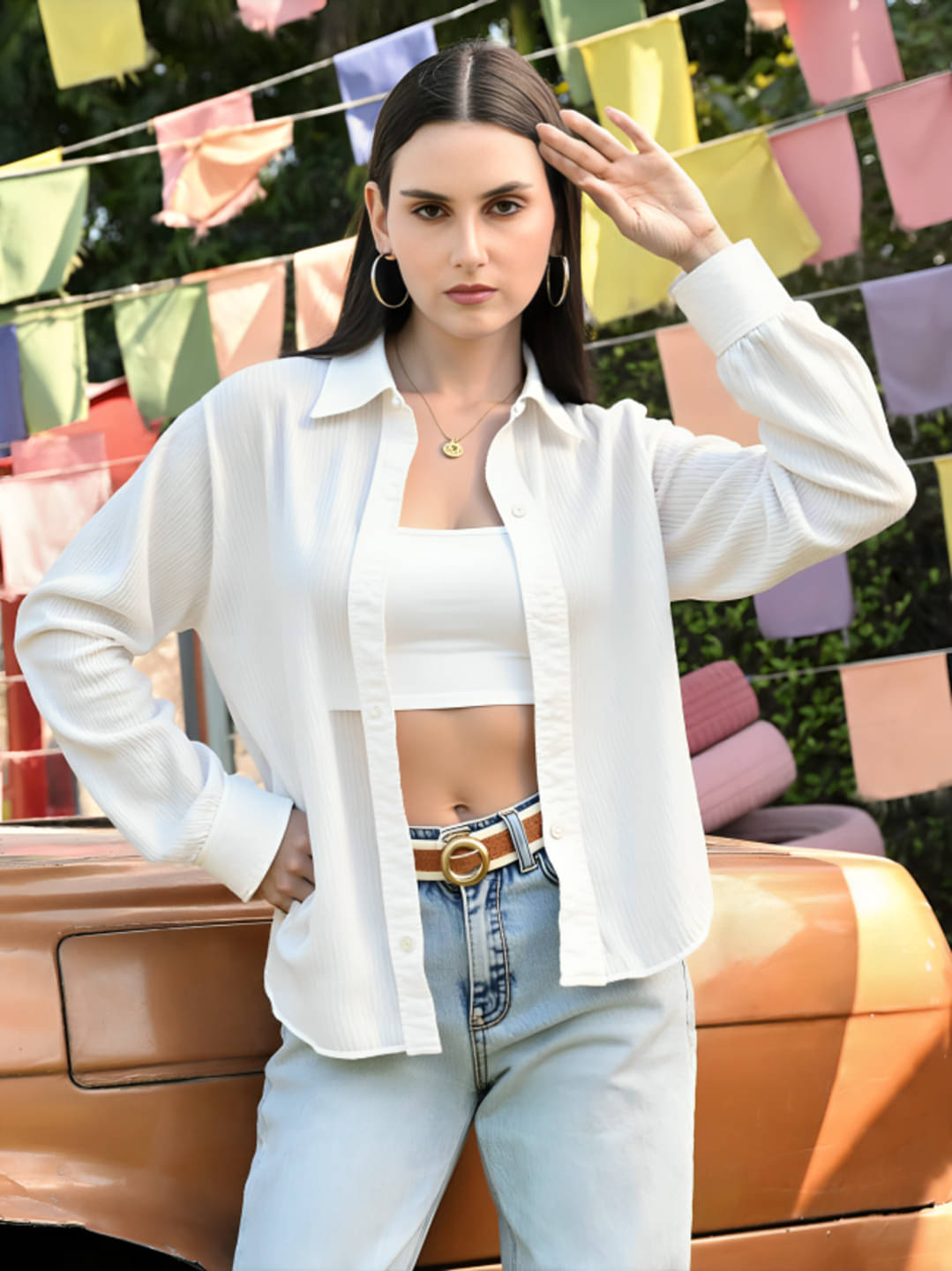     			MAYKR Women Solid Poly Crepe Shirt ( White )