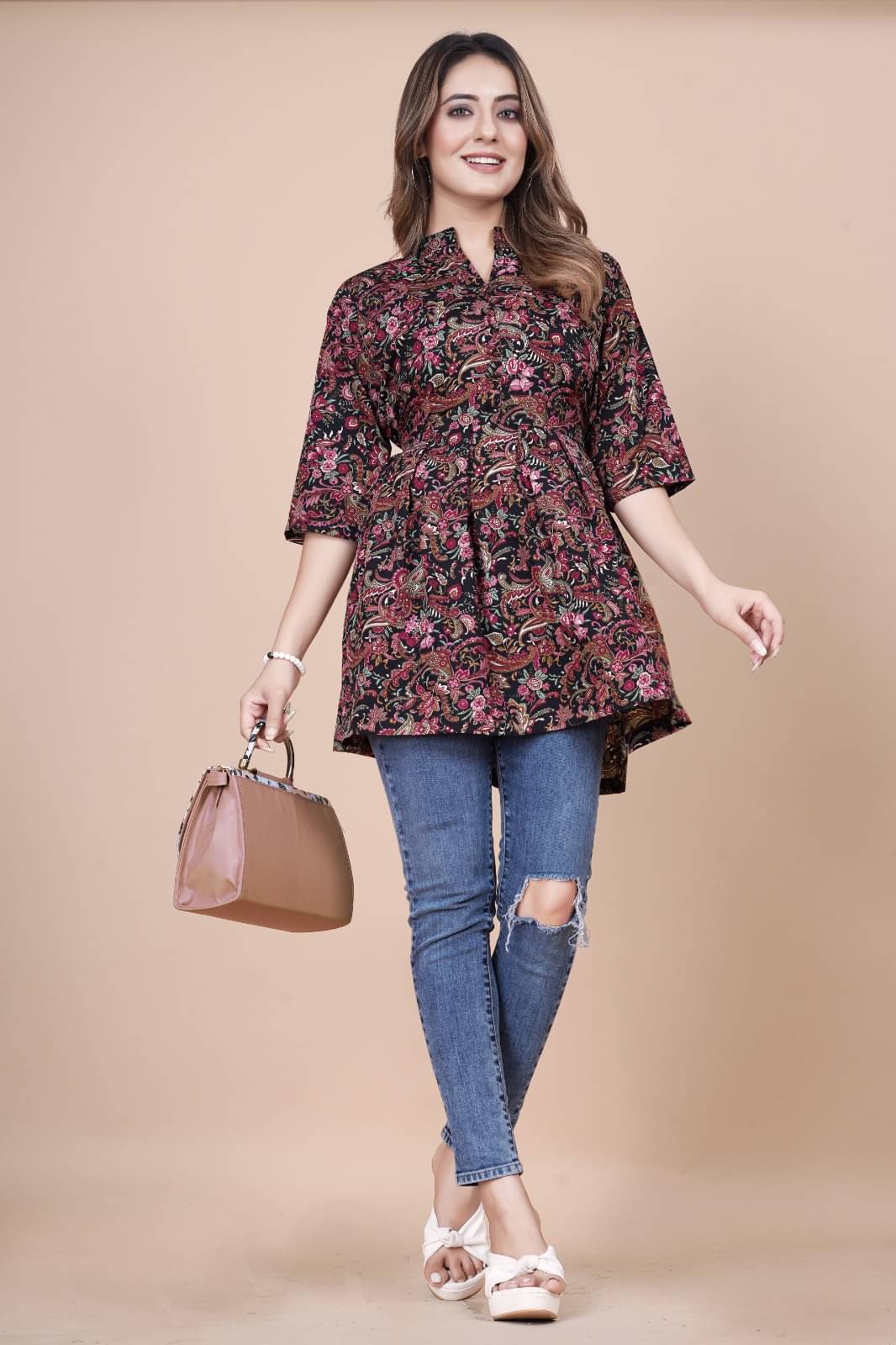 Maa Fabrics Women's Crepe Tunic ( Black ) Maa Fabrics Women's Crepe Tunic ( Black )