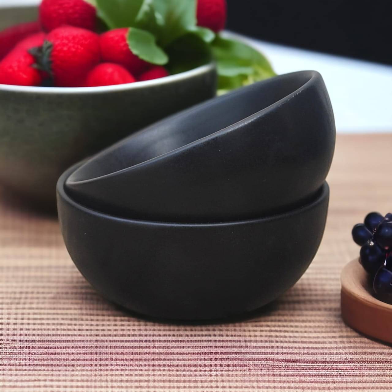 Malaikah Black Matte Finishing Bowl Ceramic Printed Serving Bowl 10 cm ( Set of 2 ) Black Malaikah Black Matte Finishing Bowl Ceramic Printed Serving Bowl 10 cm ( Set of 2 ) Black