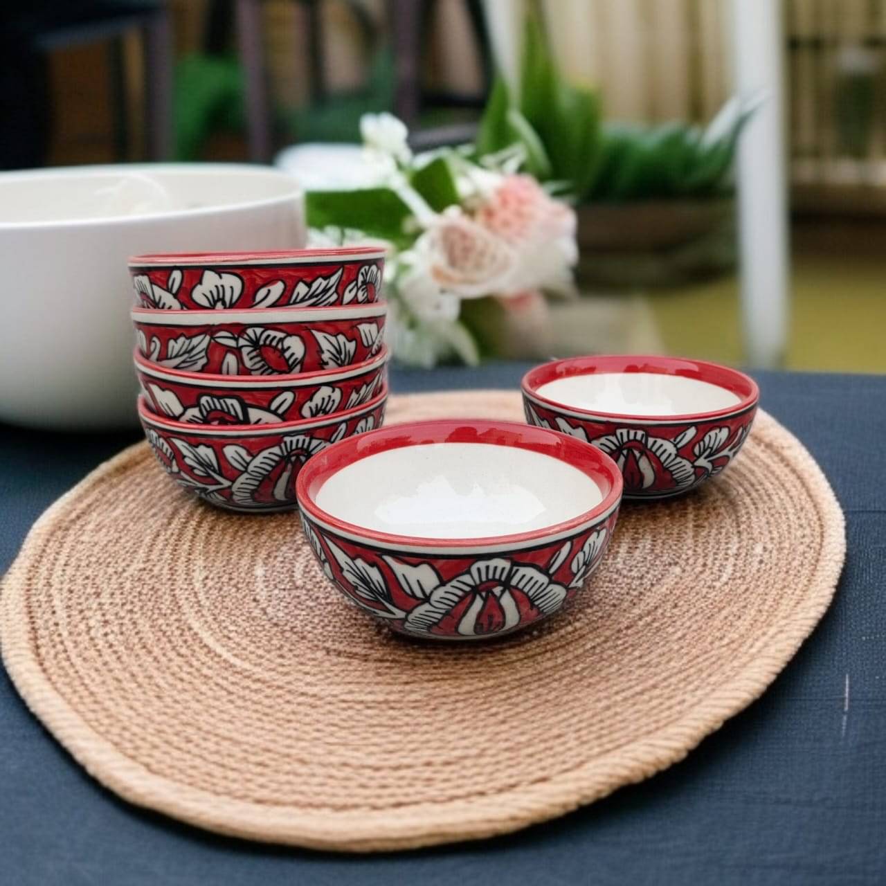 Malaikah Red Mughal Printed Bowl Ceramic Printed Serving Bowl 10 cm ( Set of 6 ) Red Malaikah Red Mughal Printed Bowl Ceramic Printed Serving Bowl 10 cm ( Set of 6 ) Red