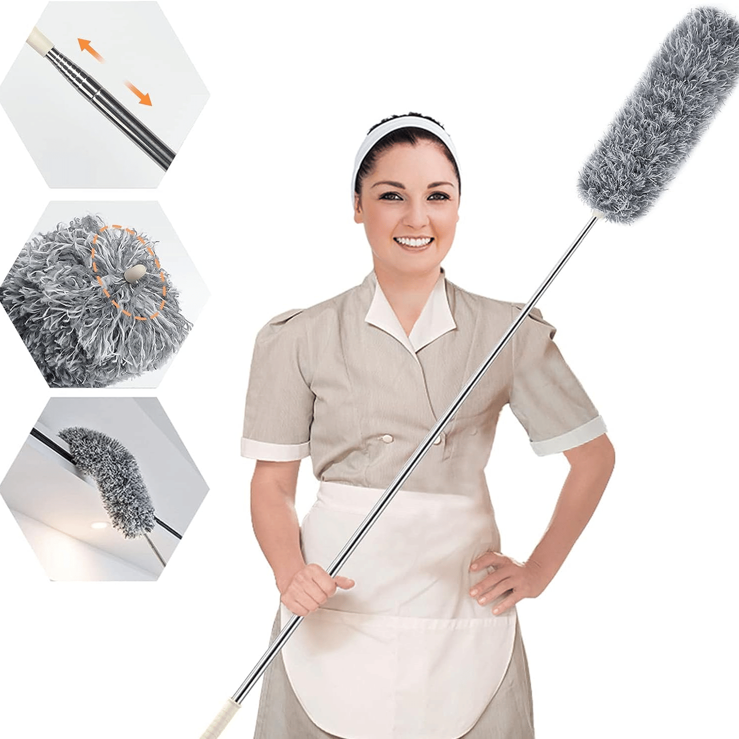     			Microfiber Long Feather Duster- Bendable & Detachable Fan Cleaning Duster with 100 inches Expandable Pole Handle, Washable, Stainless Steel Handle for Ceiling, Wall, Window Blinds, Furniture