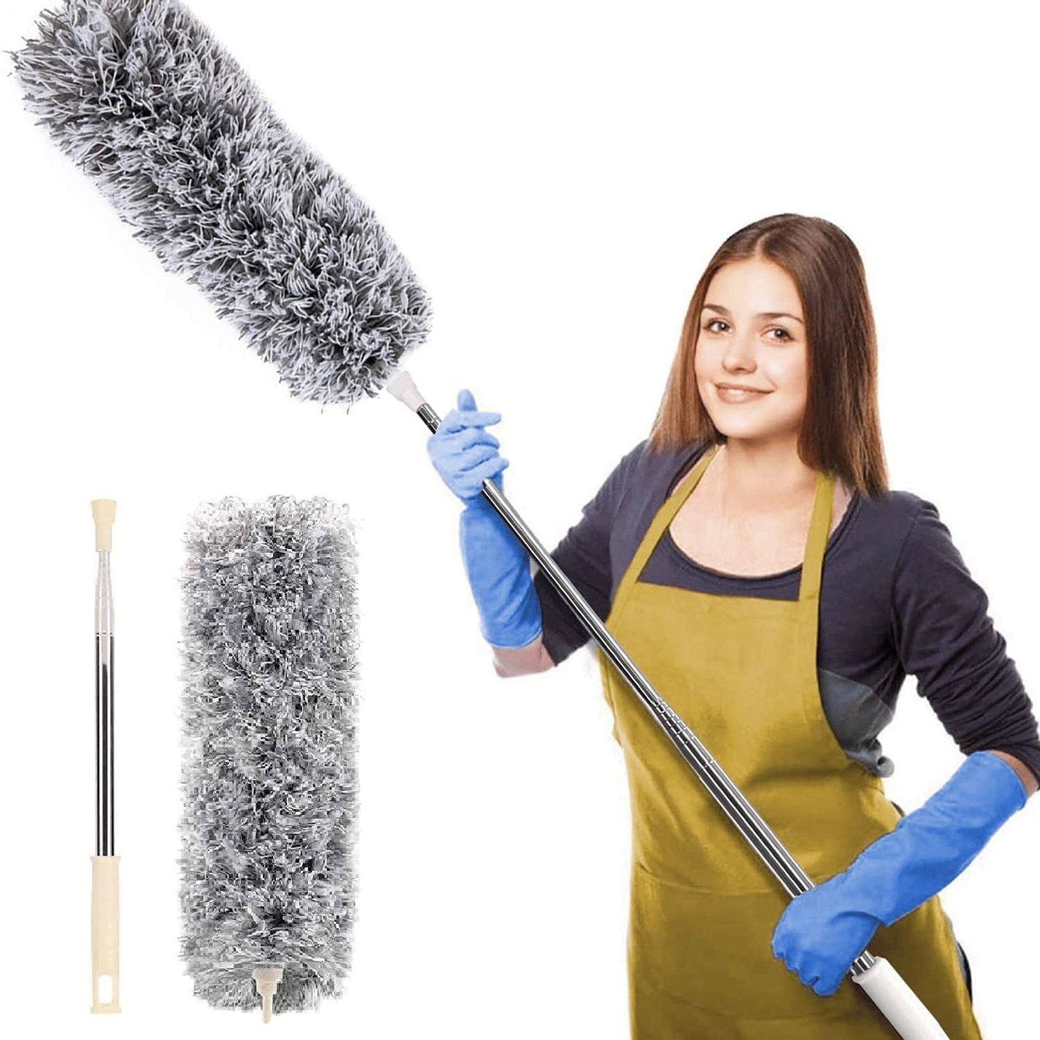     			Microfiber Long Feather Duster- Bendable & Detachable Fan Cleaning Duster with 100 inches Expandable Pole Handle, Washable, Stainless Steel Handle for Ceiling, Wall, Window Blinds, Furniture