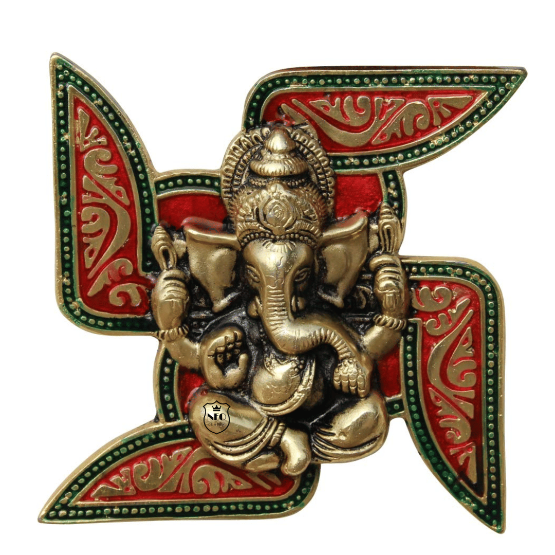 Neo Classic Ganesh On Swastik Wall Hanging Home Office Door Temple Good(Multicolor) 7x7 inch Neo Classic Ganesh On Swastik Wall Hanging Home Office Door Temple Good(Multicolor) 7x7 inch