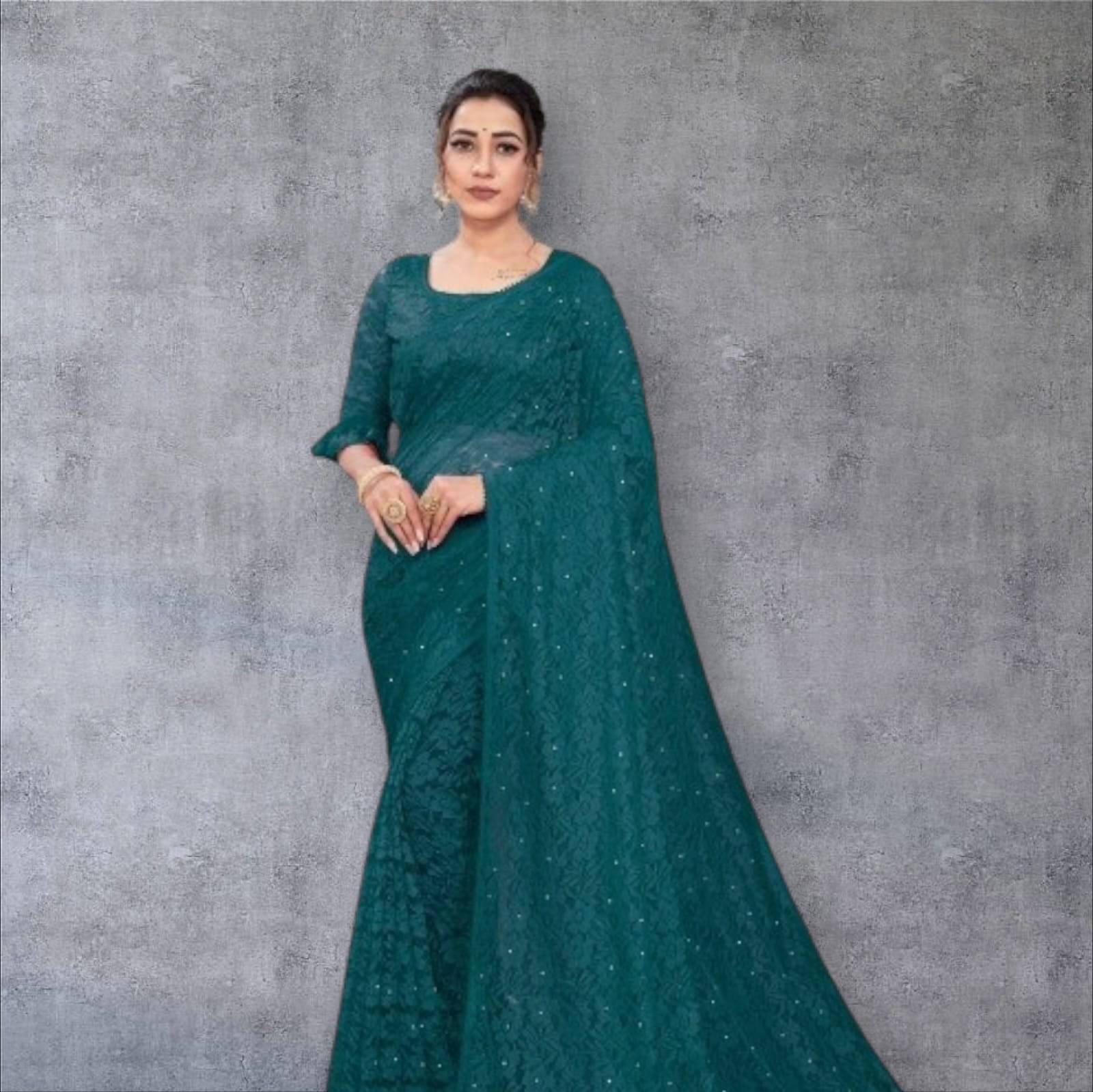 PALKAANO Net Solid Regular Saree With Unstitched Blouse Piece ( Rama ) PALKAANO Net Solid Regular Saree With Unstitched Blouse Piece ( Rama )