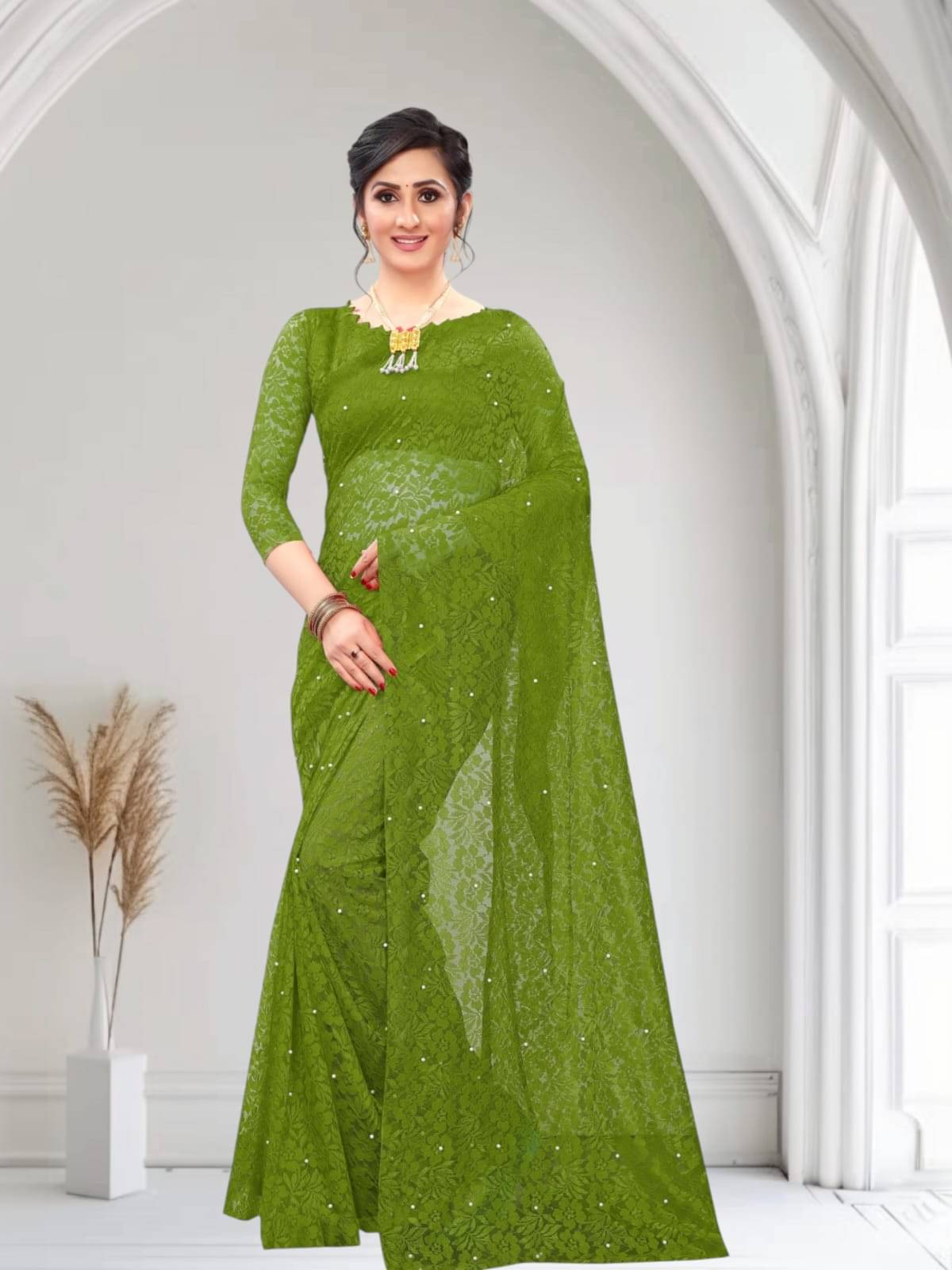 PALKAANO Net Solid Regular Saree With Unstitched Blouse Piece ( LightGreen ) PALKAANO Net Solid Regular Saree With Unstitched Blouse Piece ( LightGreen )