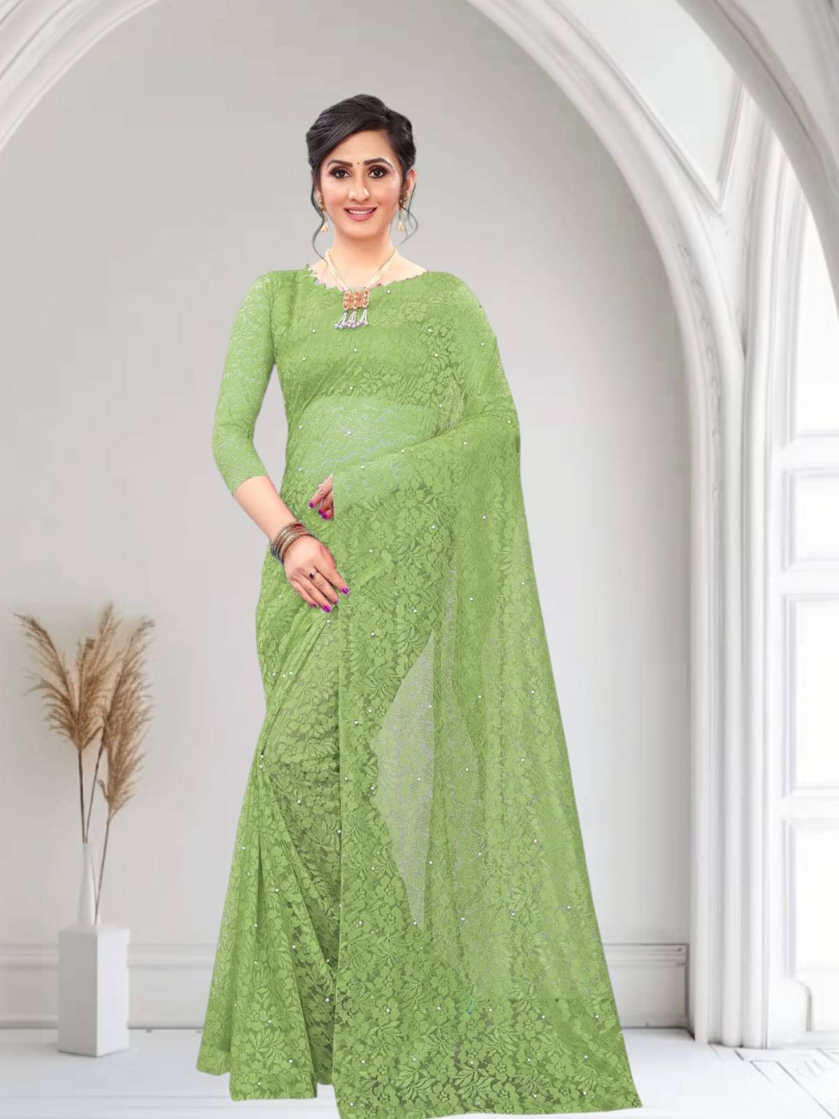 PALKAANO Net Solid Regular Saree With Unstitched Blouse Piece ( Light Green ) PALKAANO Net Solid Regular Saree With Unstitched Blouse Piece ( Light Green )