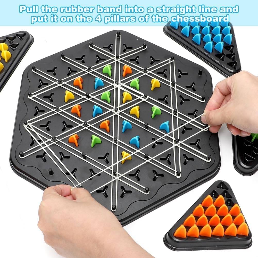 Pluspicks Chain Triangle Chess Board Games for Kids Adults Family Fun Night Chess Set Triangle Rubber Band Game Chain Board Chess Puzzle Interactive Brain Teaser Game 2 to 4 Players (PACK OF 1) Pluspicks Chain Triangle Chess Board Games for Kids Adults Family Fun Night Chess Set Triangle Rubber Band Game Chain Board Chess Puzzle Interactive Brain Teaser Game 2 to 4 Players (PACK OF 1)