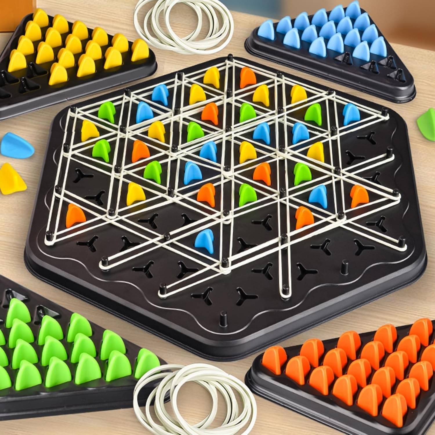 Pluspicks Chain Triangle Chess Board Games for Kids Adults Family Fun Night Chess Set Triangle Rubber Band Game Chain Board Chess Puzzle Interactive Brain Teaser Game 2 to 4 Players (PACK OF 4) Pluspicks Chain Triangle Chess Board Games for Kids Adults Family Fun Night Chess Set Triangle Rubber Band Game Chain Board Chess Puzzle Interactive Brain Teaser Game 2 to 4 Players (PACK OF 4)