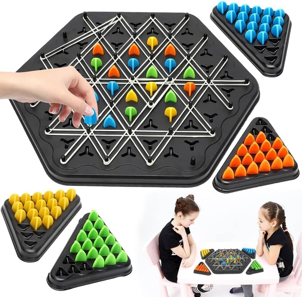 Pluspicks Chain Triangle Chess Board Games for Kids Adults Family Fun Night Chess Set Triangle Rubber Band Game Chain Board Chess Puzzle Interactive Brain Teaser Game 2 to 4 Players (PACK OF 2) Pluspicks Chain Triangle Chess Board Games for Kids Adults Family Fun Night Chess Set Triangle Rubber Band Game Chain Board Chess Puzzle Interactive Brain Teaser Game 2 to 4 Players (PACK OF 2)