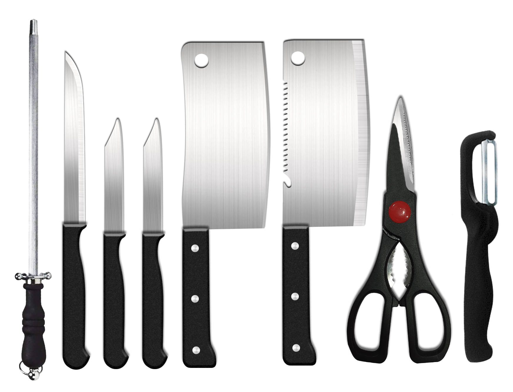     			Premium Stainless Steel Kitchen Knife Set (7-Pieces) with Scissor Peeler & Knives Sharper