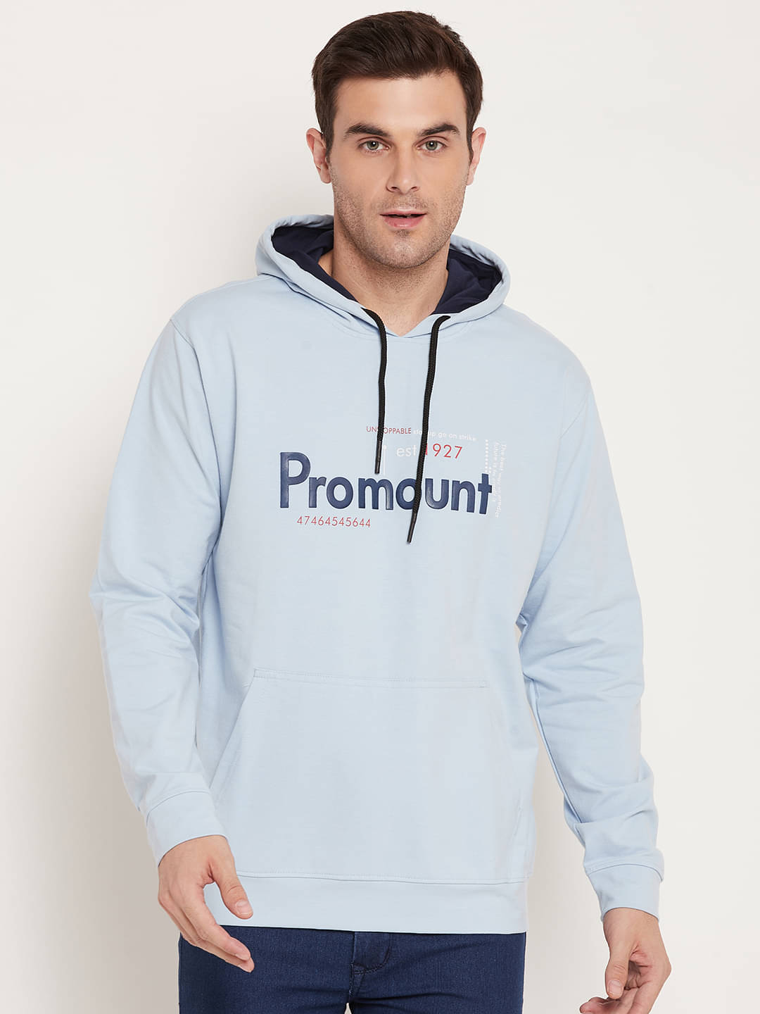 Promount Cotton Blend Hooded Men's Sweatshirt - Light Blue ( Pack of 1 ) Promount Cotton Blend Hooded Men's Sweatshirt - Light Blue ( Pack of 1 )