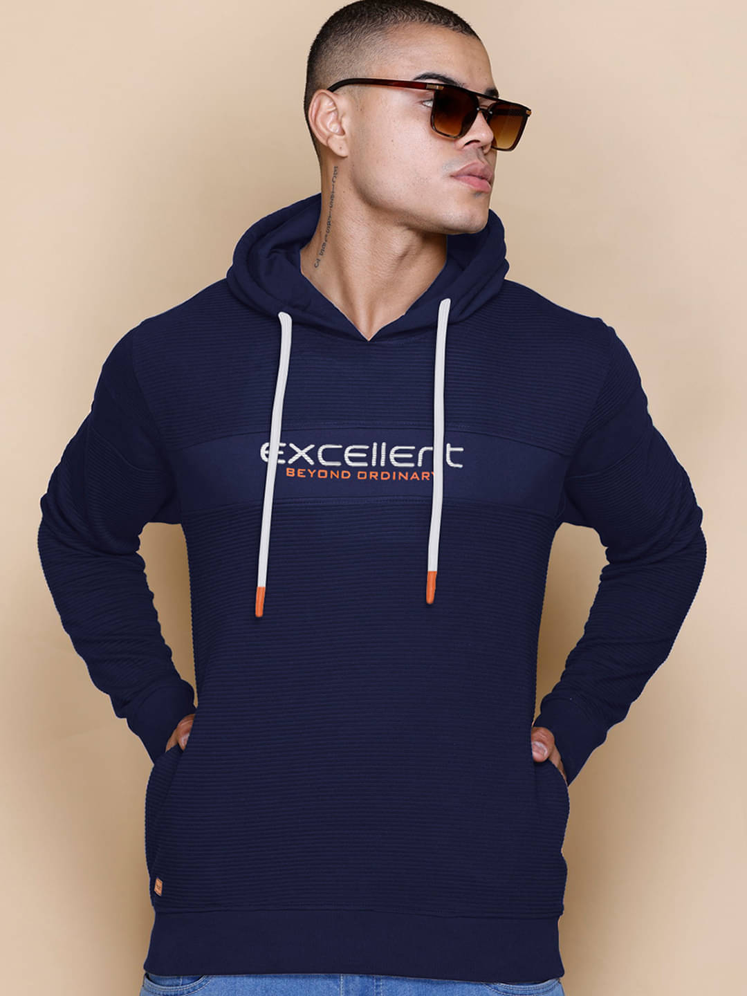 Promount Cotton Blend Hooded Men's Sweatshirt - Navy ( Pack of 1 ) Promount Cotton Blend Hooded Men's Sweatshirt - Navy ( Pack of 1 )