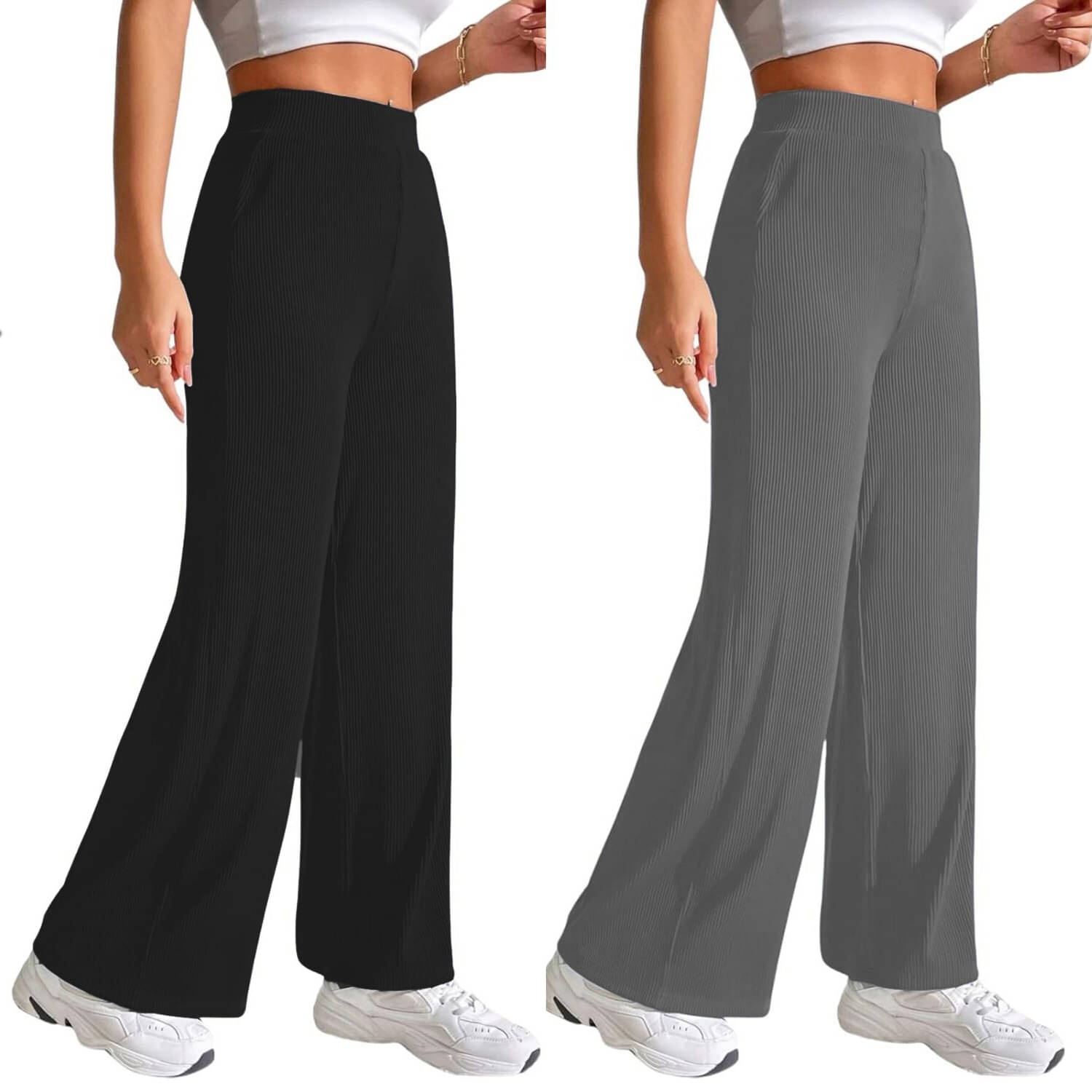     			Qyaas Women Lycra Wide Leg Trousers ( Black,Dark Grey )