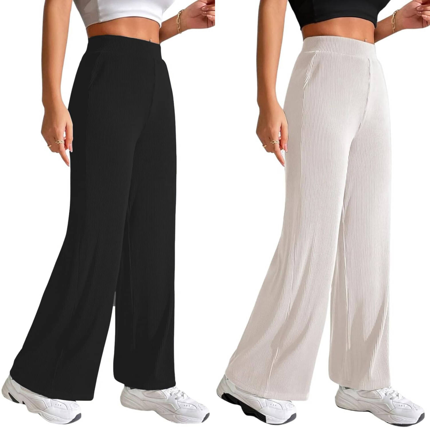     			Qyaas Women Lycra Wide Leg Trousers ( Black,White )