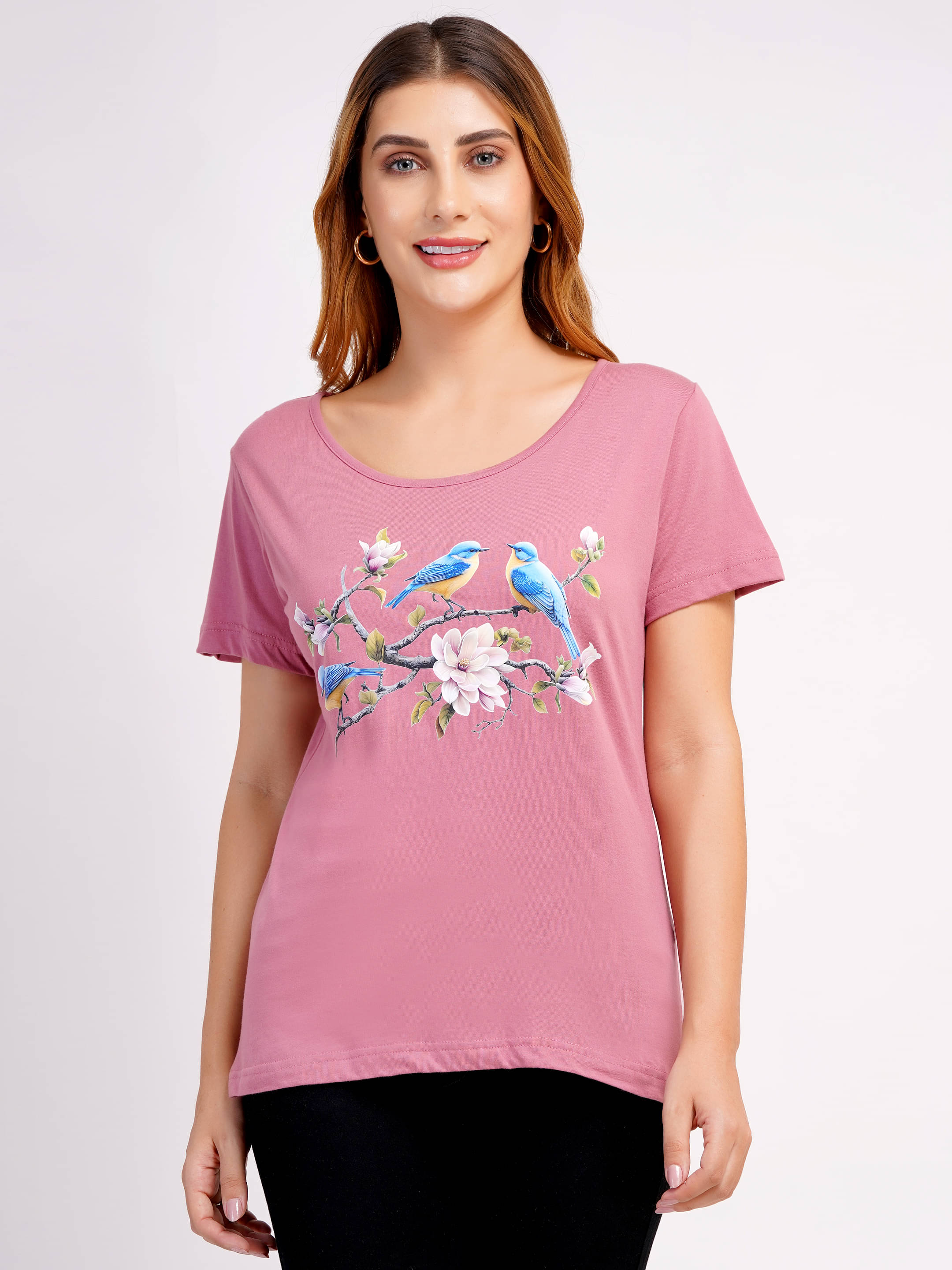 Romaisa Women Cotton Printed Regular Fit Round Neck T-Shirt ( Lavender )     			Romaisa Women Cotton Printed Regular Fit Round Neck T-Shirt ( Lavender )