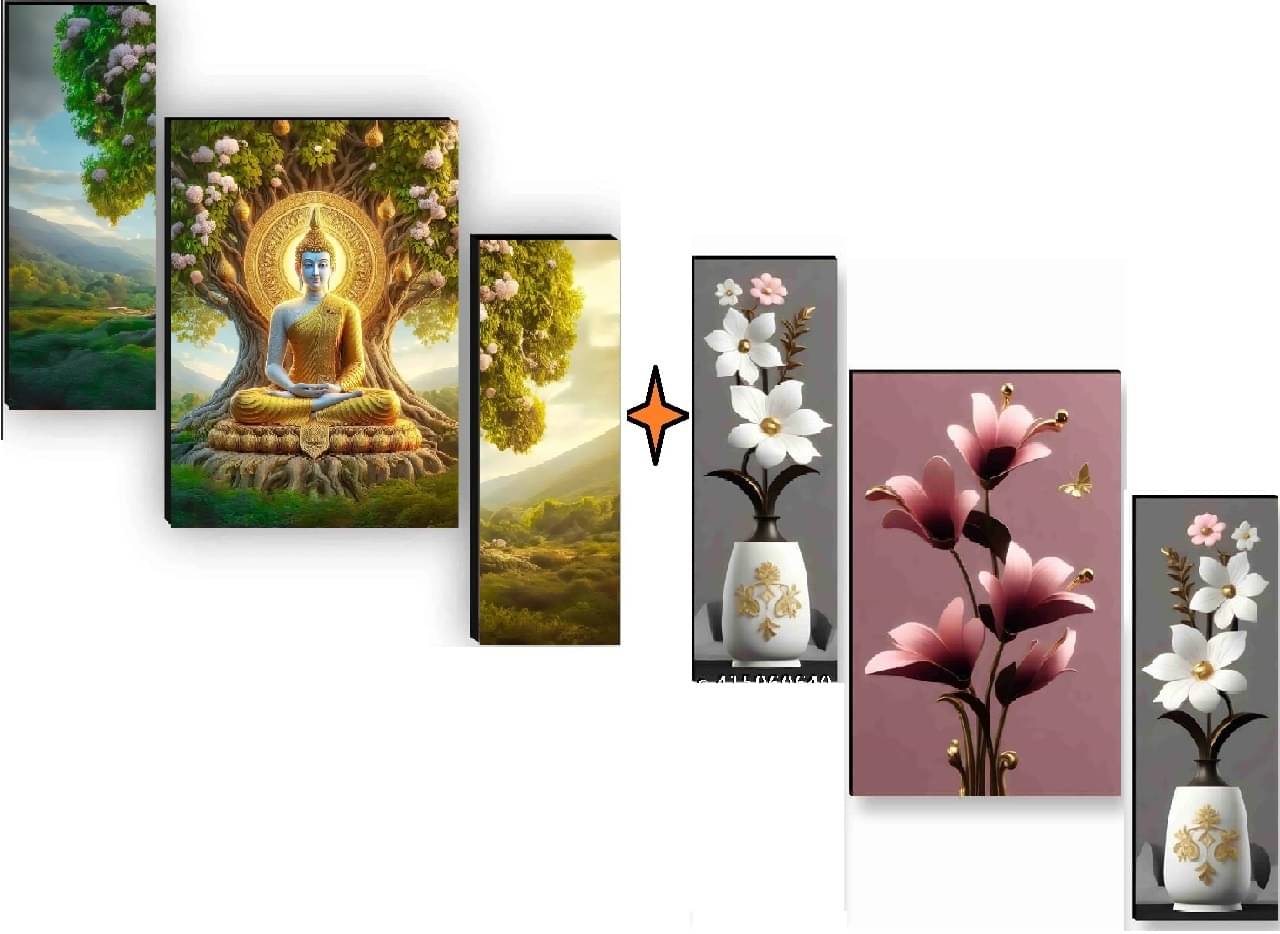 SNFArt Set Of 2 Flower Pots With Lord Buddha Wall Paintings For Living Room 12 x 18 inch pack of 2 SNFArt Set Of 2 Flower Pots With Lord Buddha Wall Paintings For Living Room 12 x 18 inch pack of 2