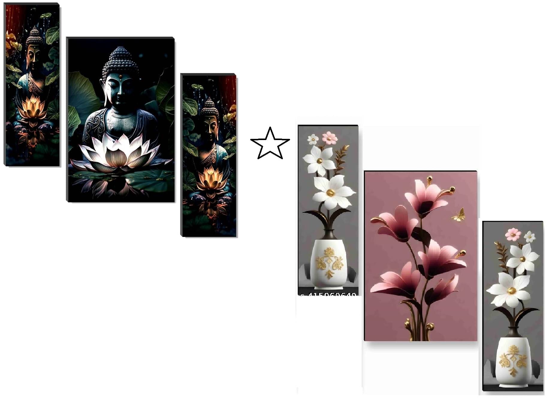     			SNFArt Set Of 2 Flower Pots With Lord Buddha Wall Paintings For Living Room 12 x 18 inch pack of 2