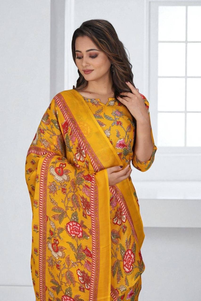 TEXPA FASHION Women Cotton Printed A-line Kurti With Pants ( Yellow ) TEXPA FASHION Women Cotton Printed A-line Kurti With Pants ( Yellow )