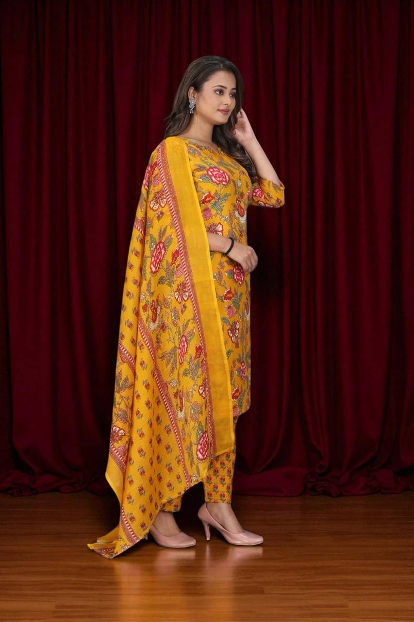     			TEXPA FASHION Women Cotton Printed A-line Kurti With Pants ( Yellow )