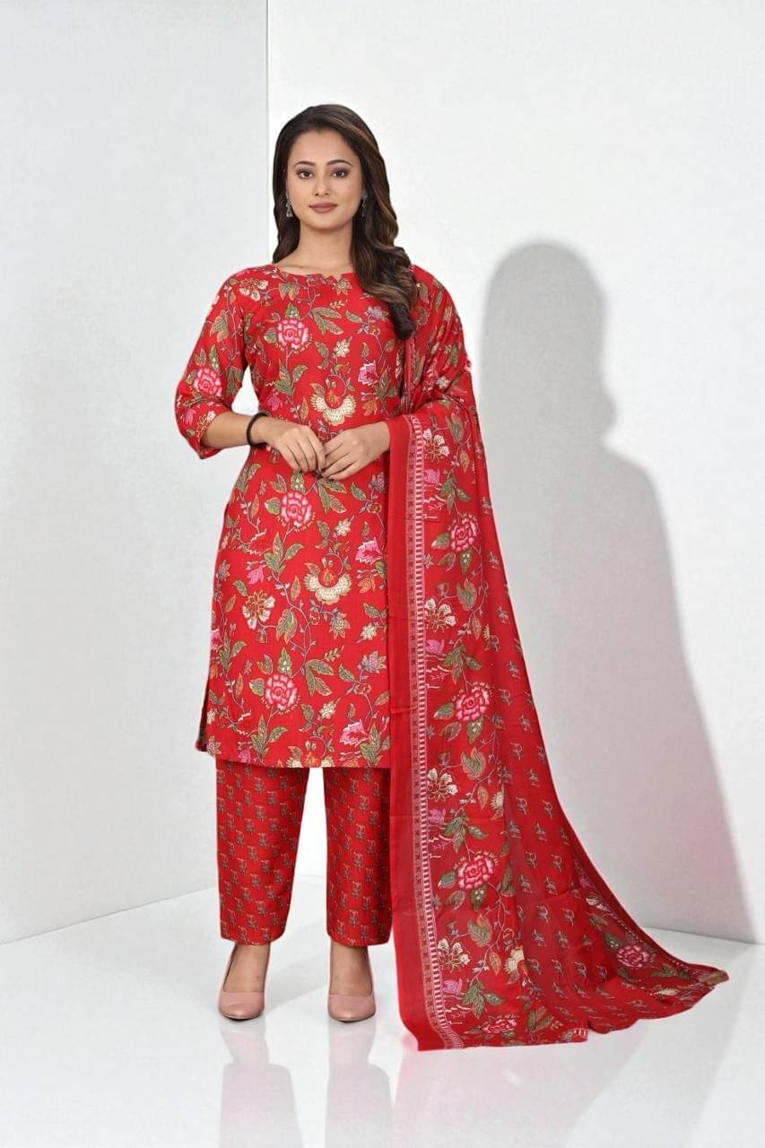     			TEXPA FASHION Women Cotton Printed A-line Kurti With Pants ( Red )