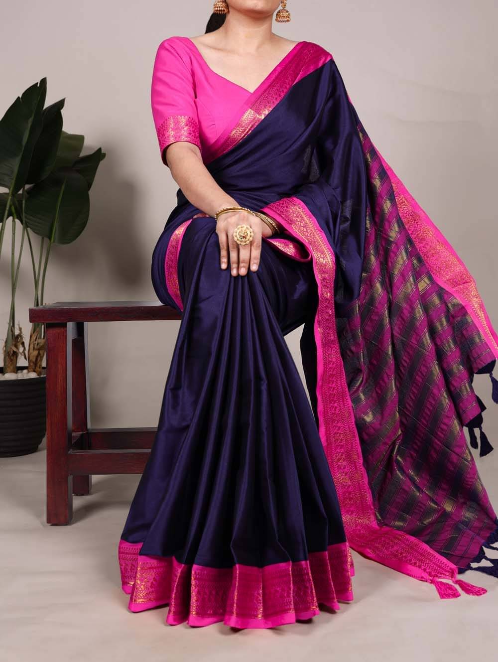THE PRIVATE LABLE Georgette Striped Banarasi saree With Unstitched Blouse Piece ( Navy Blue ) THE PRIVATE LABLE Georgette Striped Banarasi saree With Unstitched Blouse Piece ( Navy Blue )