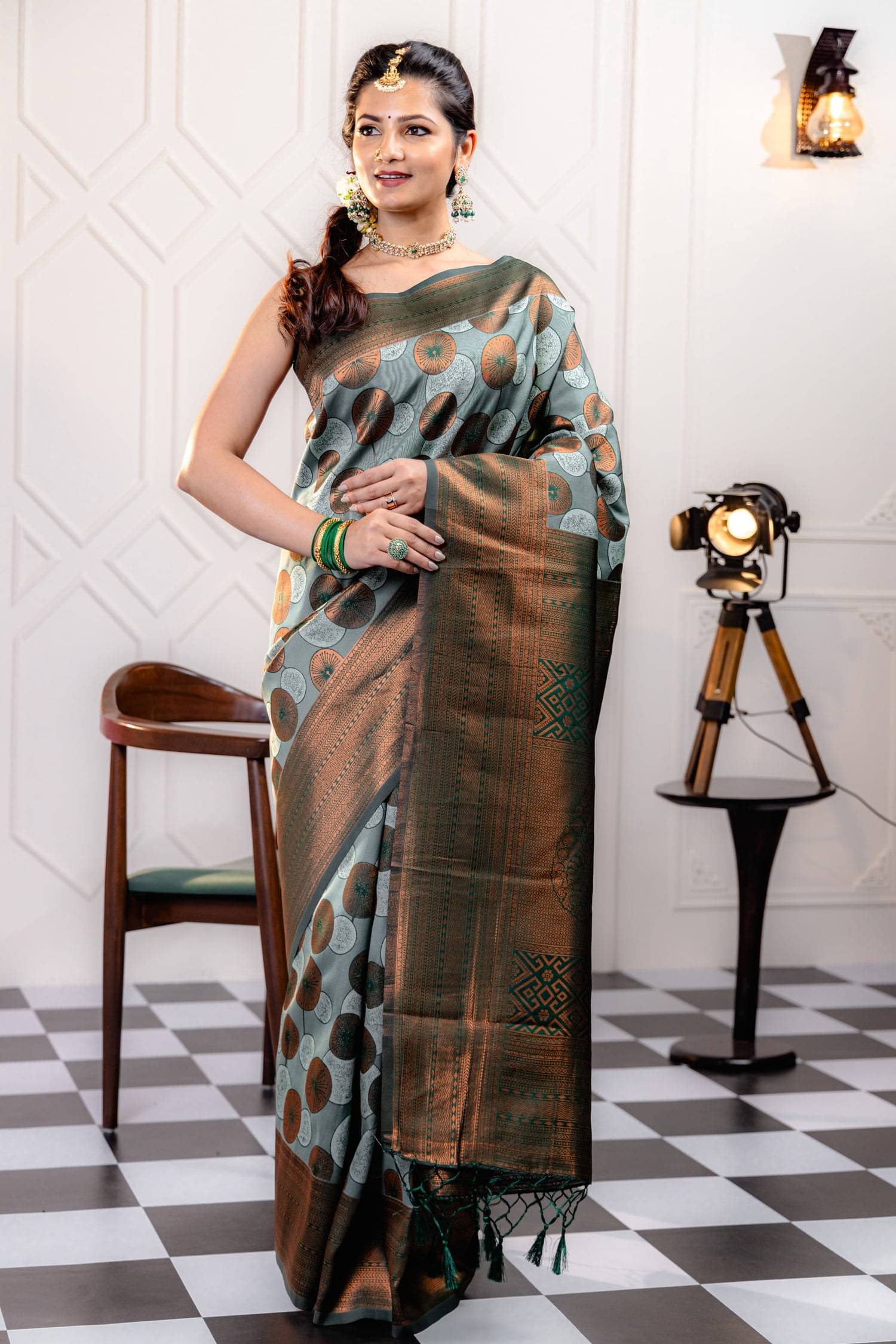 THE PRIVATE LABLE Silk Printed Banarasi saree With Unstitched Blouse Piece ( Green ) THE PRIVATE LABLE Silk Printed Banarasi saree With Unstitched Blouse Piece ( Green )
