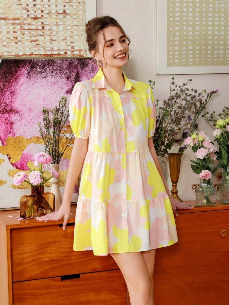     			THE PRIVATE LABLE Women Cotton Printed Gown ( Yellow )