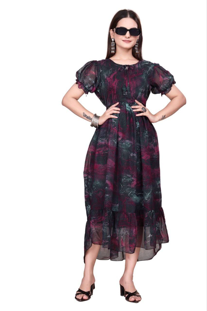     			THE PRIVATE LABLE Women Georgette Printed Gown ( Black )