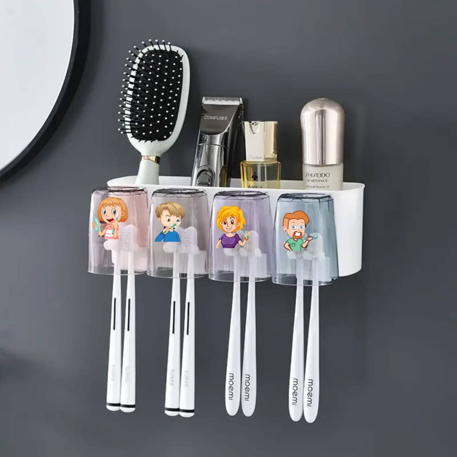     			Toothbrush Holder with Adhesive, No-Drill Multi-Slot Organizer for Bathroom – Holds Toothbrushes, Toothpaste, Razor & Cup | Modern Plastic Storage Rack (4 Cup)