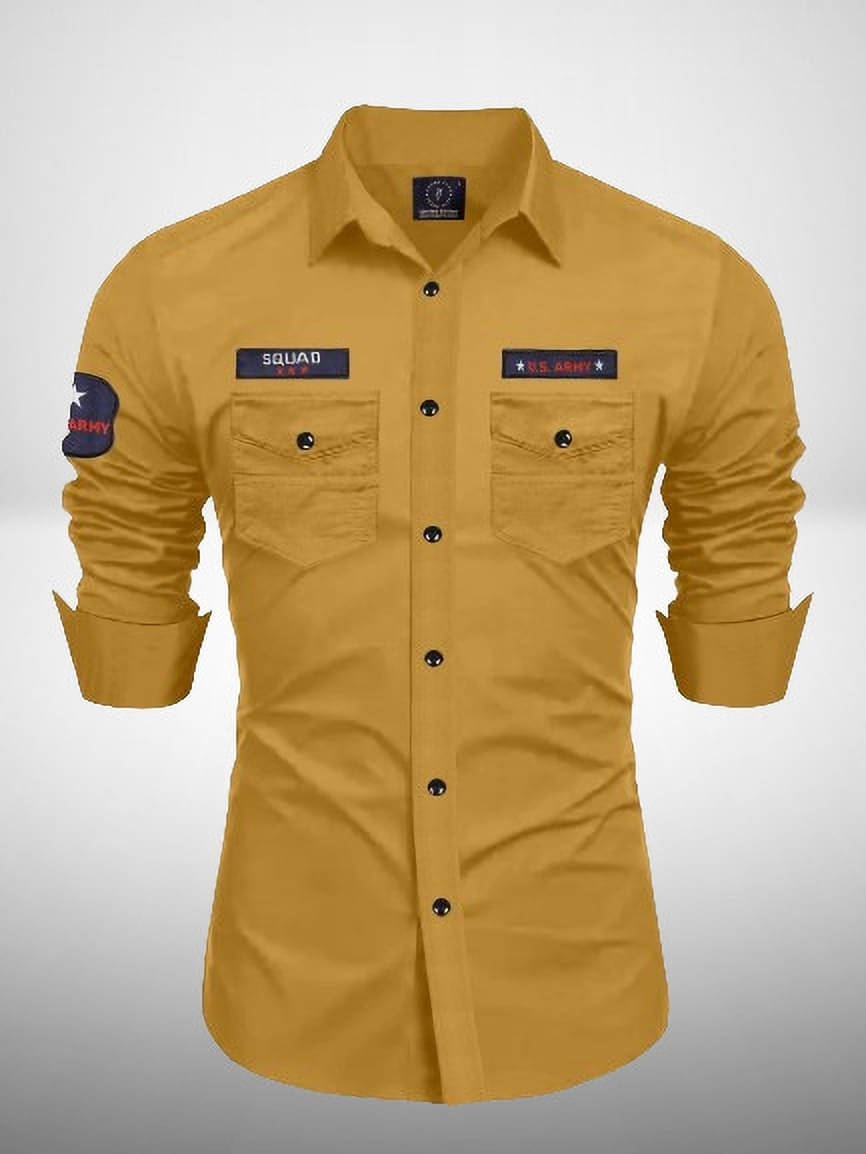    			VEERA FLEX Cotton Blend Regular Fit Self Design Full Sleeves Men's Casual Shirt - Yellow ( Pack of 1 )