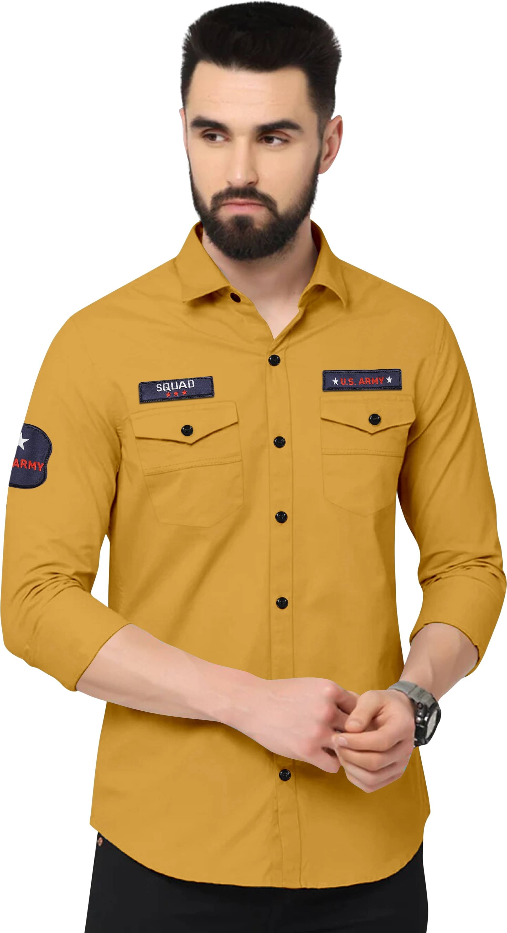     			VEERA FLEX Cotton Blend Regular Fit Self Design Full Sleeves Men's Casual Shirt - Yellow ( Pack of 1 )