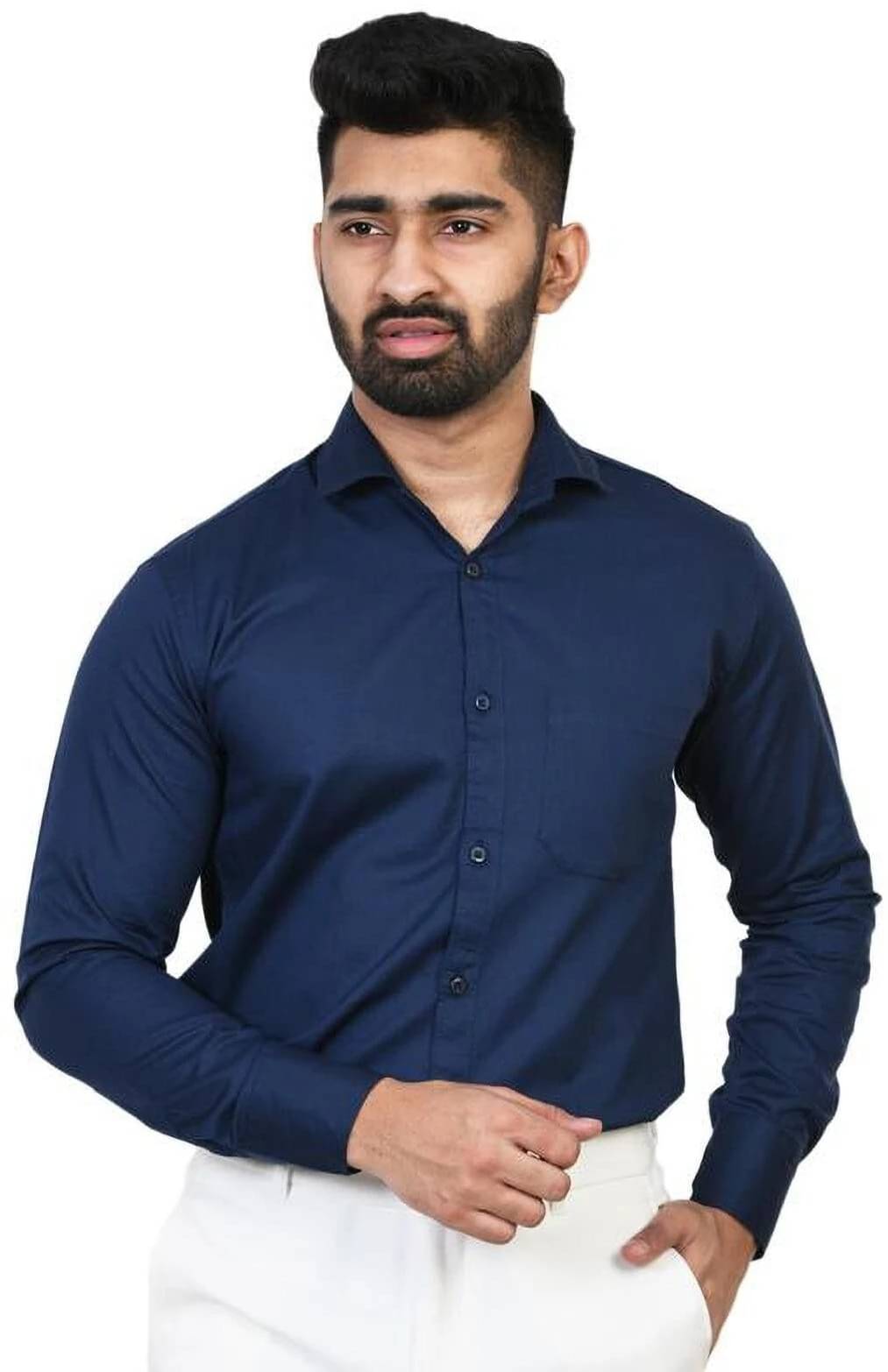 VEERA FLEX Cotton Blend Regular Fit Solids Full Sleeves Men's Casual Shirt - Navy Blue ( Pack of 1 ) VEERA FLEX Cotton Blend Regular Fit Solids Full Sleeves Men's Casual Shirt - Navy Blue ( Pack of 1 )