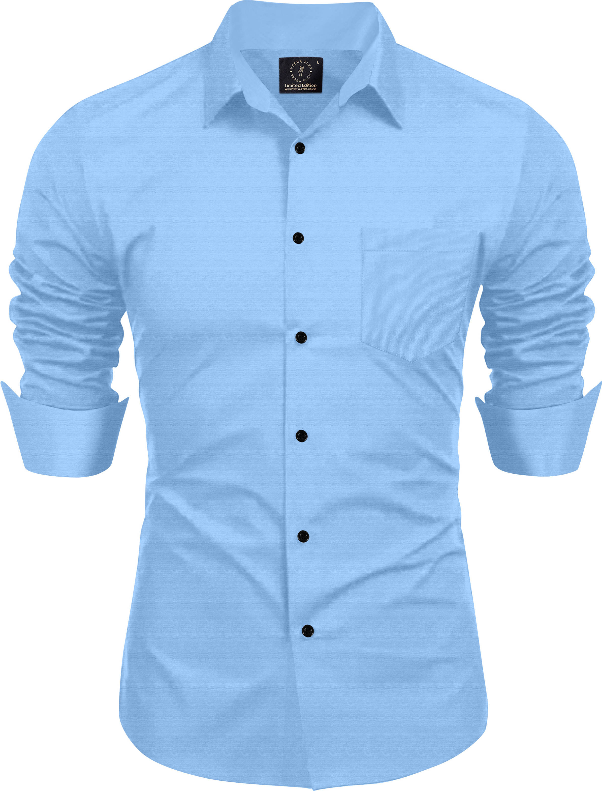     			VEERA FLEX Cotton Blend Regular Fit Solids Full Sleeves Men's Casual Shirt - Light Blue ( Pack of 1 )
