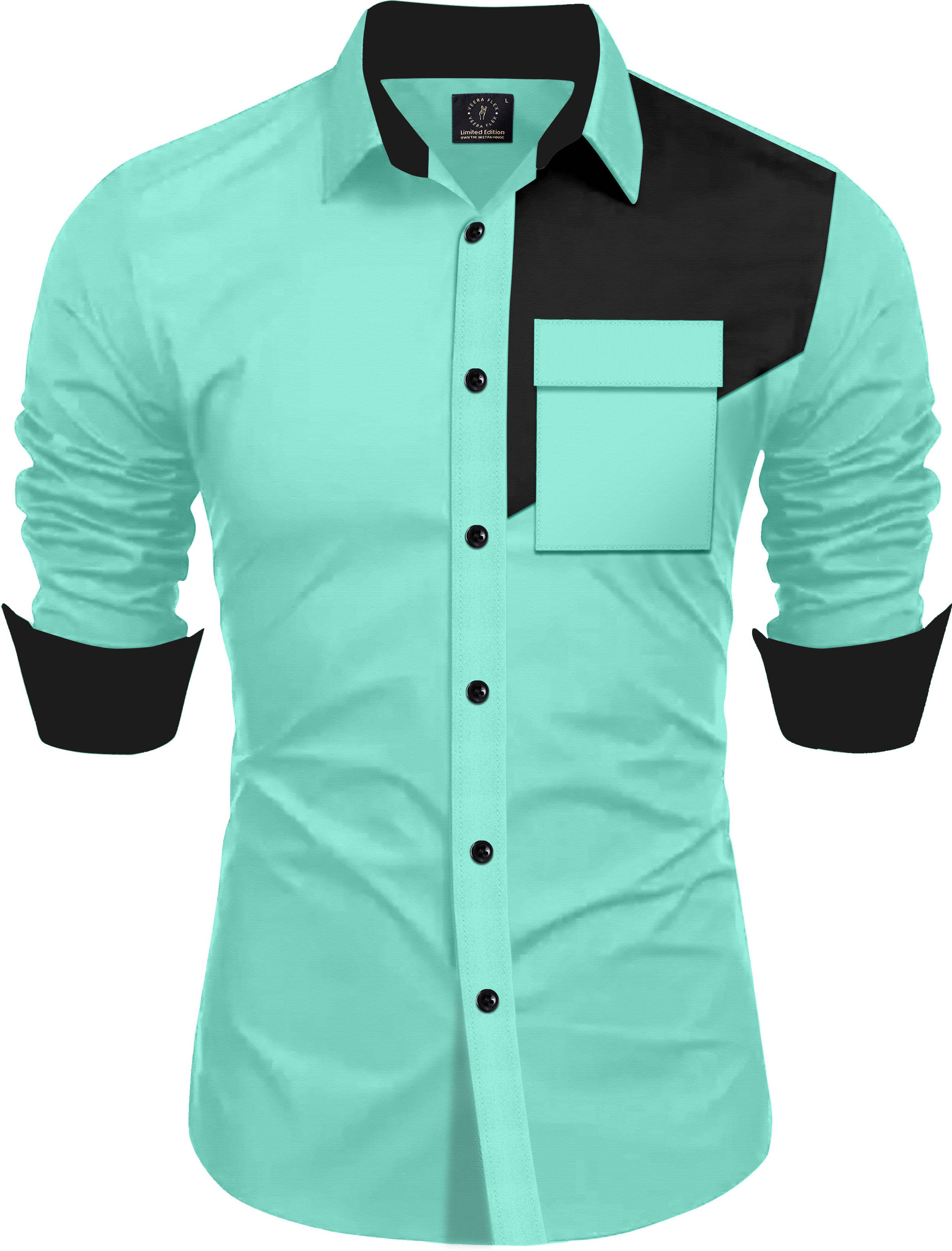 VEERA FLEX Cotton Blend Regular Fit Colorblock Full Sleeves Men's Casual Shirt - Green ( Pack of 1 ) VEERA FLEX Cotton Blend Regular Fit Colorblock Full Sleeves Men's Casual Shirt - Green ( Pack of 1 )