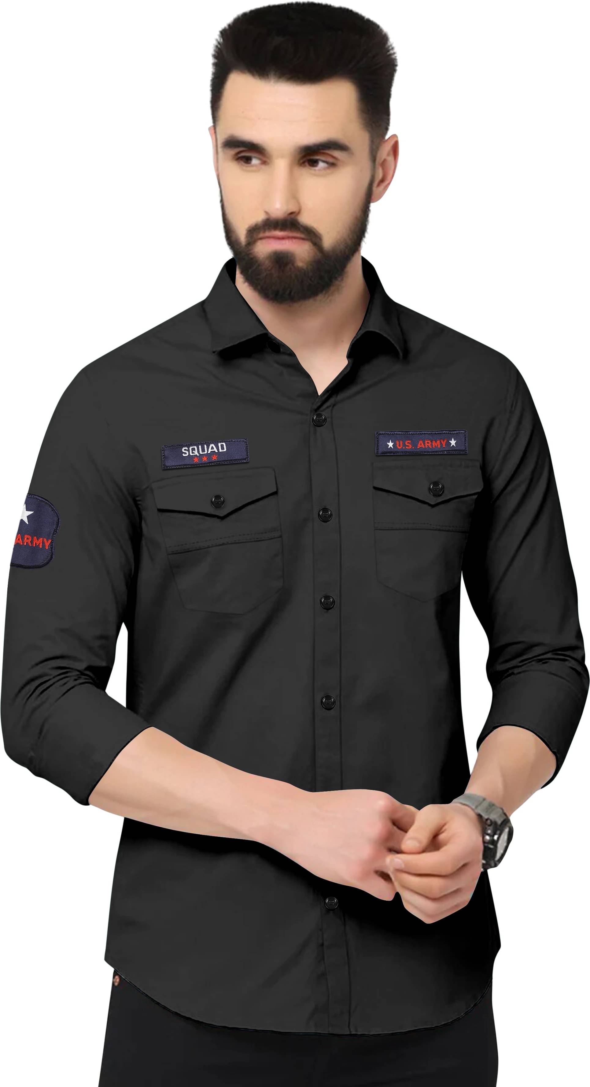     			VEERA FLEX Cotton Blend Regular Fit Self Design Full Sleeves Men's Casual Shirt - Black ( Pack of 1 )
