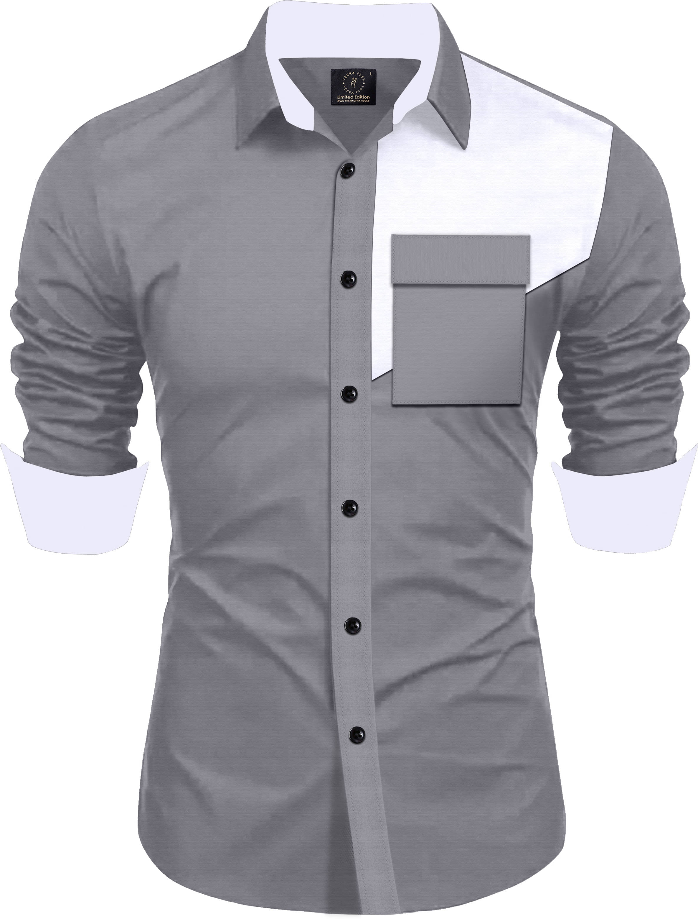 VEERA FLEX Cotton Blend Regular Fit Colorblock Full Sleeves Men's Casual Shirt - Grey ( Pack of 1 )     			VEERA FLEX Cotton Blend Regular Fit Colorblock Full Sleeves Men's Casual Shirt - Grey ( Pack of 1 )