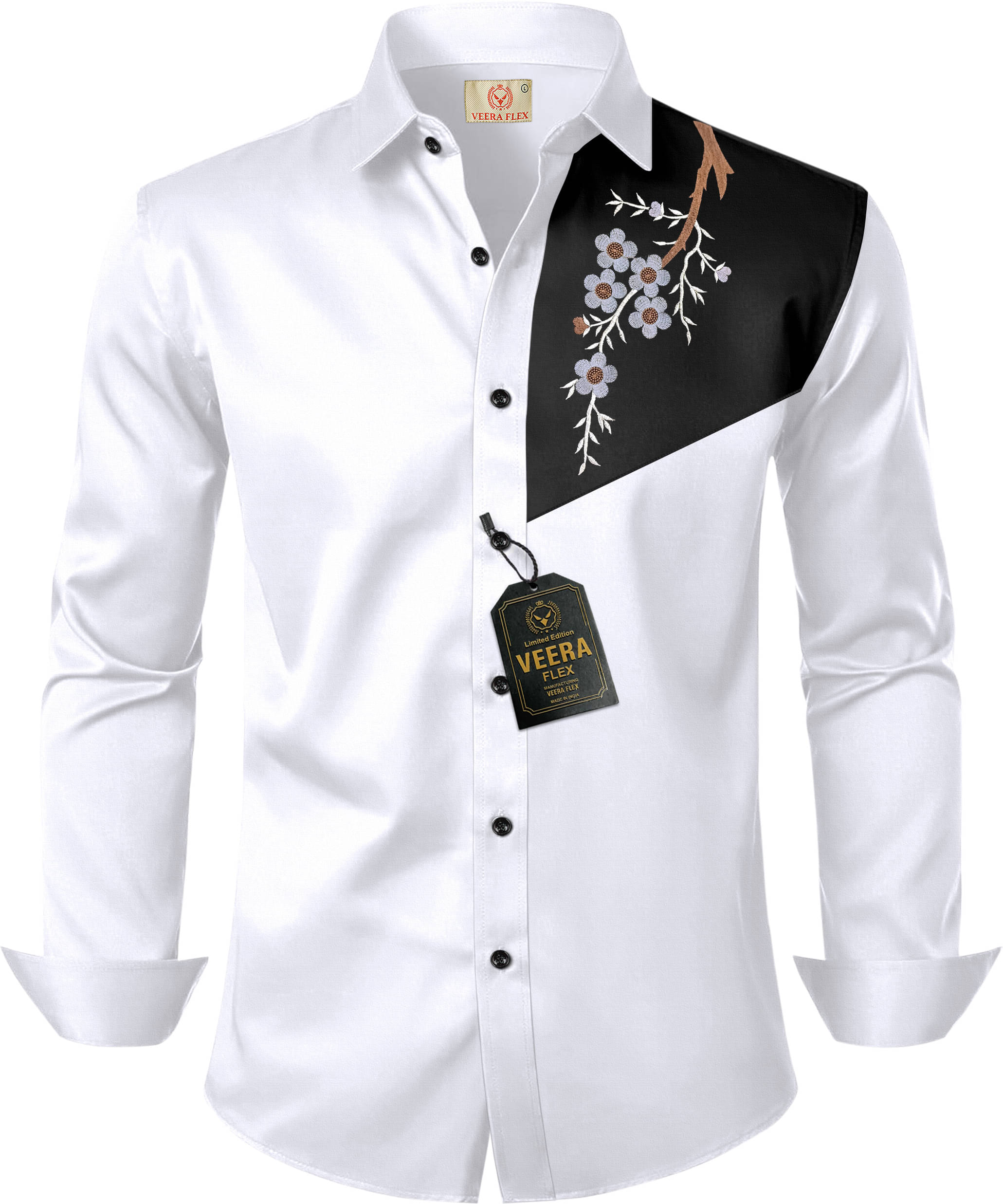 VEERA FLEX Cotton Blend Regular Fit Embroidered Full Sleeves Men's Casual Shirt - White ( Pack of 1 ) VEERA FLEX Cotton Blend Regular Fit Embroidered Full Sleeves Men's Casual Shirt - White ( Pack of 1 )