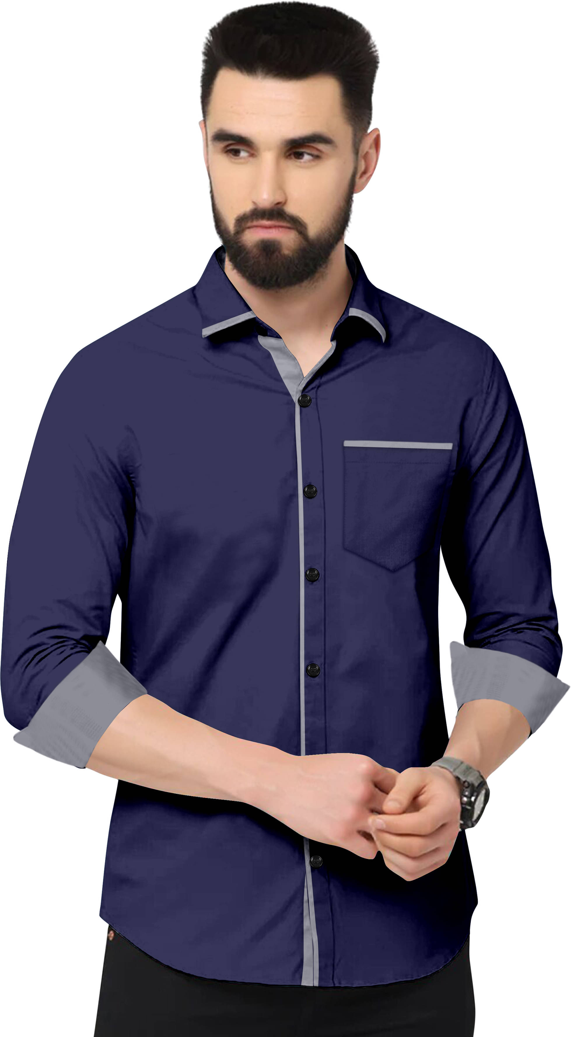 VEERA FLEX Cotton Blend Regular Fit Solids Full Sleeves Men's Casual Shirt - Navy Blue ( Pack of 1 ) VEERA FLEX Cotton Blend Regular Fit Solids Full Sleeves Men's Casual Shirt - Navy Blue ( Pack of 1 )
