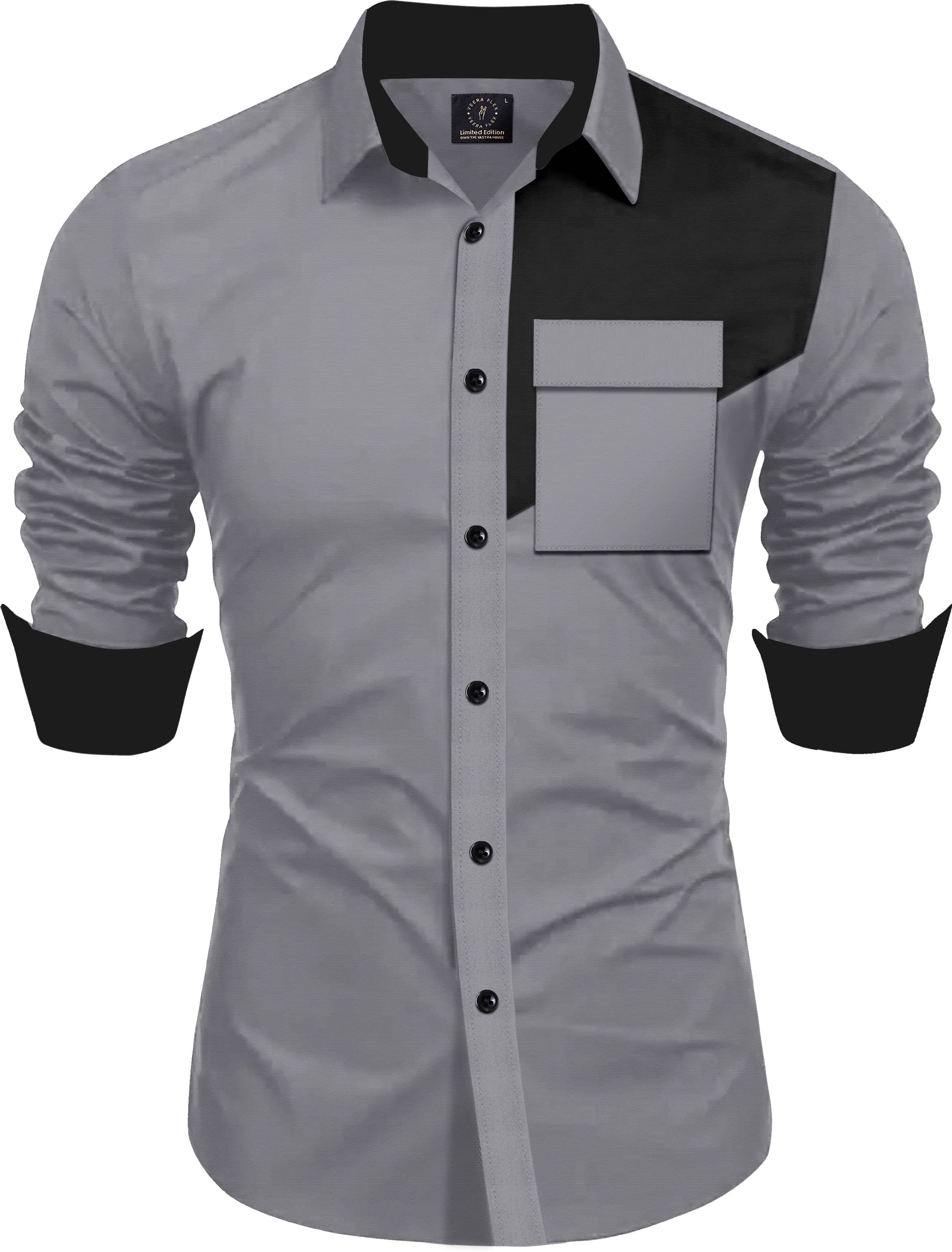     			VEERA FLEX Cotton Blend Regular Fit Colorblock Full Sleeves Men's Casual Shirt - Grey ( Pack of 1 )