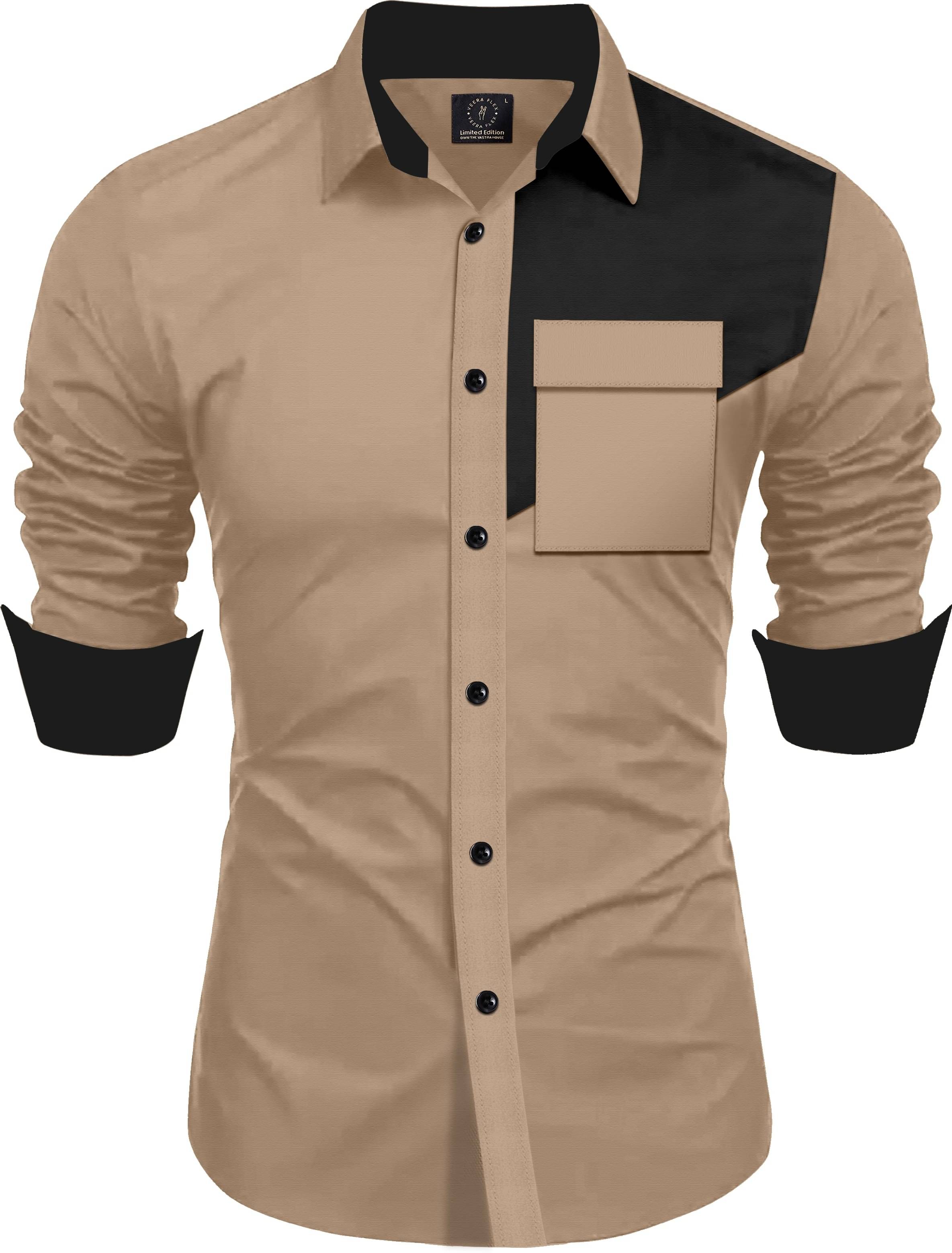 VEERA FLEX Cotton Blend Regular Fit Colorblock Full Sleeves Men's Casual Shirt - Beige ( Pack of 1 ) VEERA FLEX Cotton Blend Regular Fit Colorblock Full Sleeves Men's Casual Shirt - Beige ( Pack of 1 )