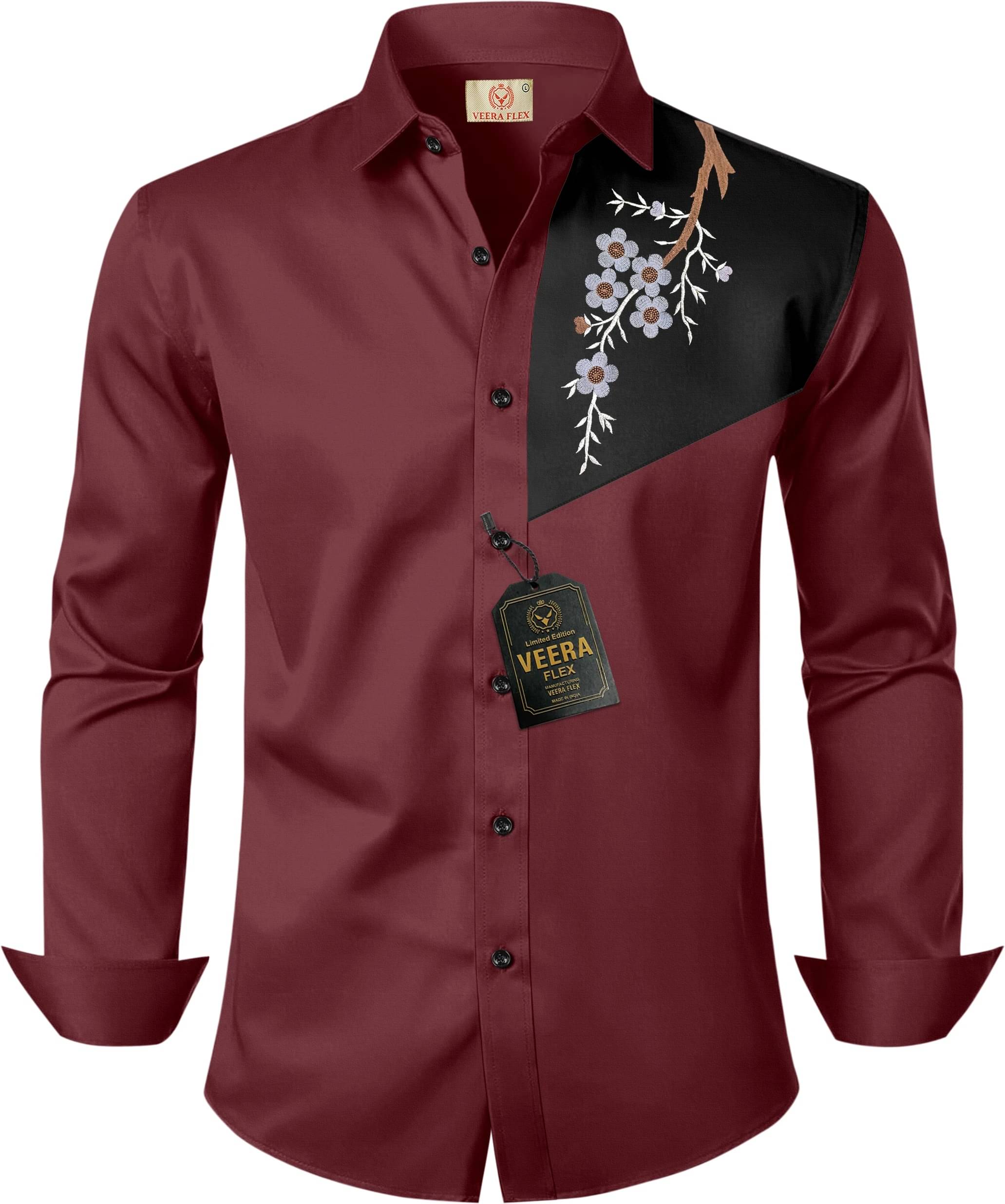 VEERA FLEX Cotton Blend Regular Fit Embroidered Full Sleeves Men's Casual Shirt - Maroon ( Pack of 1 ) VEERA FLEX Cotton Blend Regular Fit Embroidered Full Sleeves Men's Casual Shirt - Maroon ( Pack of 1 )
